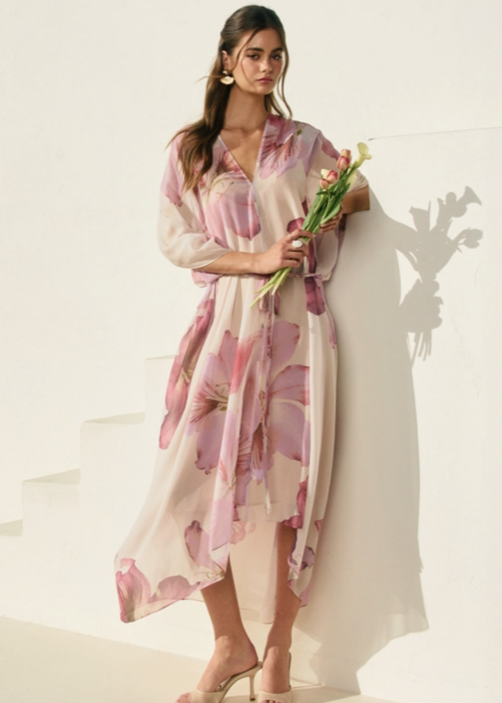 Laelia Orchid Floral V Neck Kaftan Dress