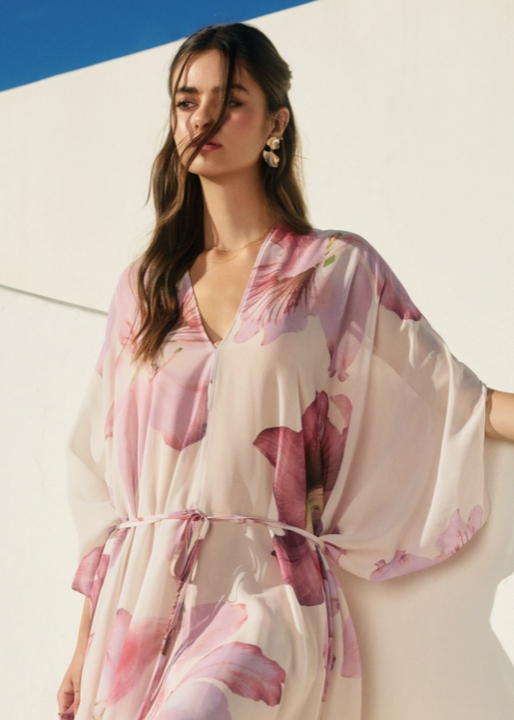 Laelia Orchid Floral V Neck Kaftan Dress
