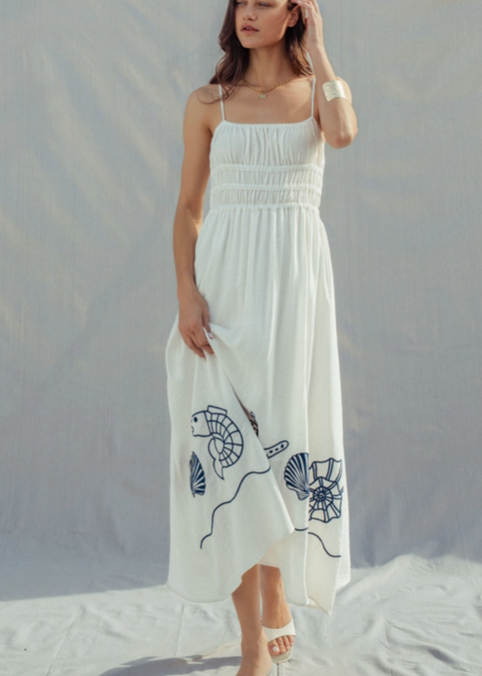 Seashell Embroidered Smocked Dress