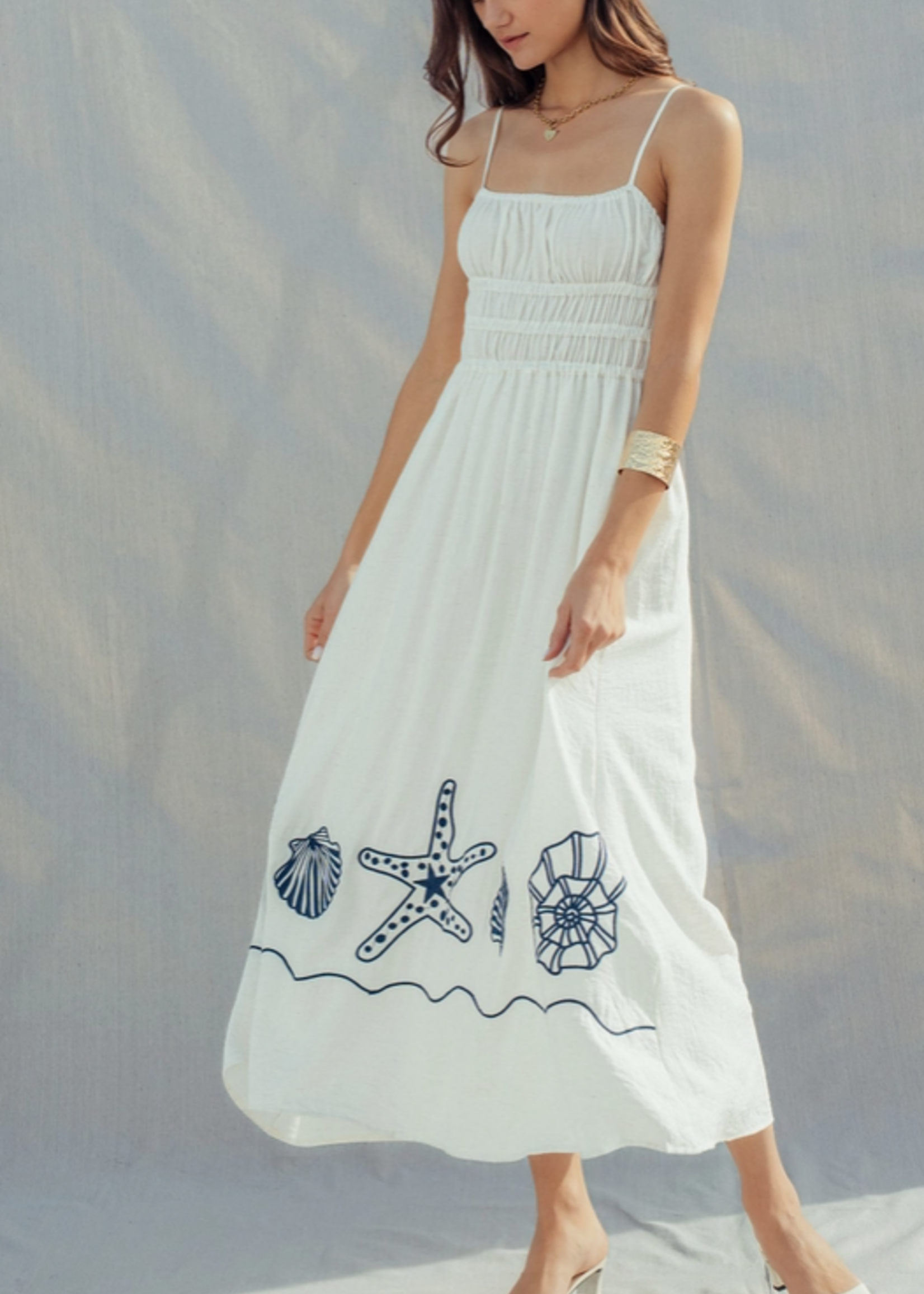 Seashell Embroidered Smocked Dress