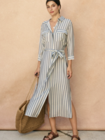 Nautical Stripe Belted Maxi Shirt Dress