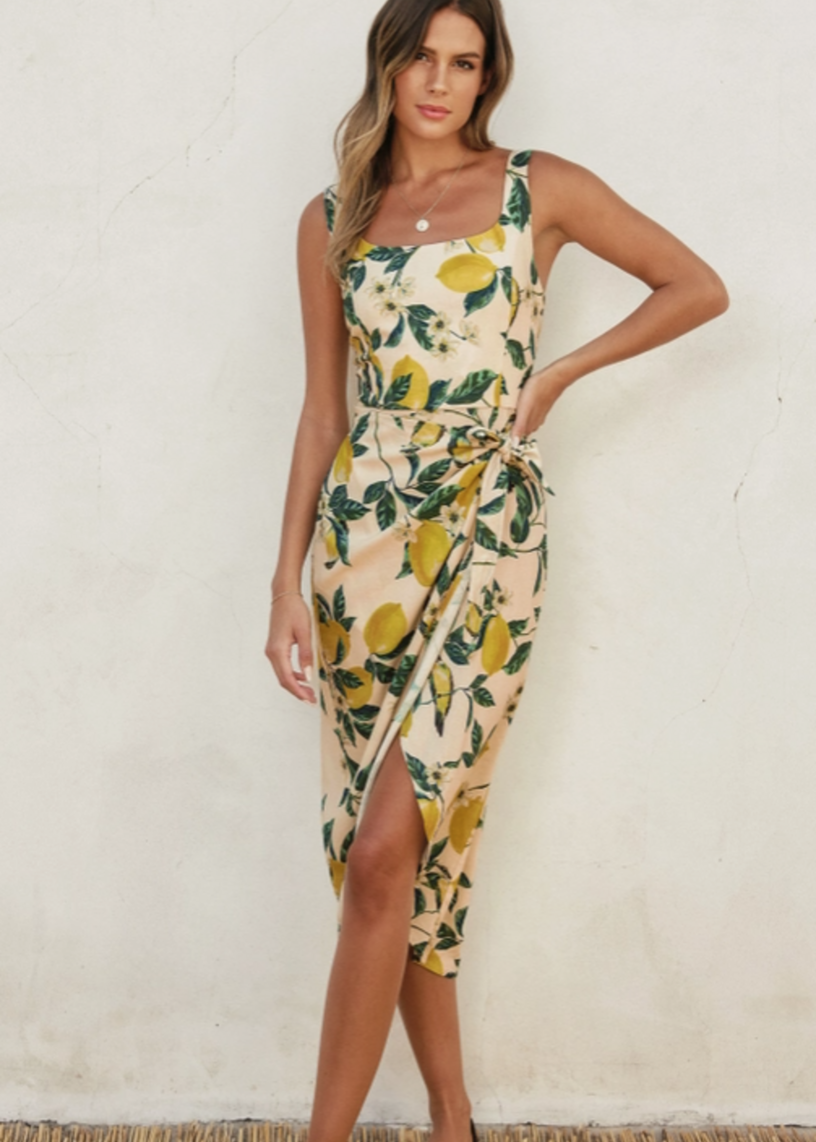 Vintage Lemonade Tulip Hem Midi Wrap Dress