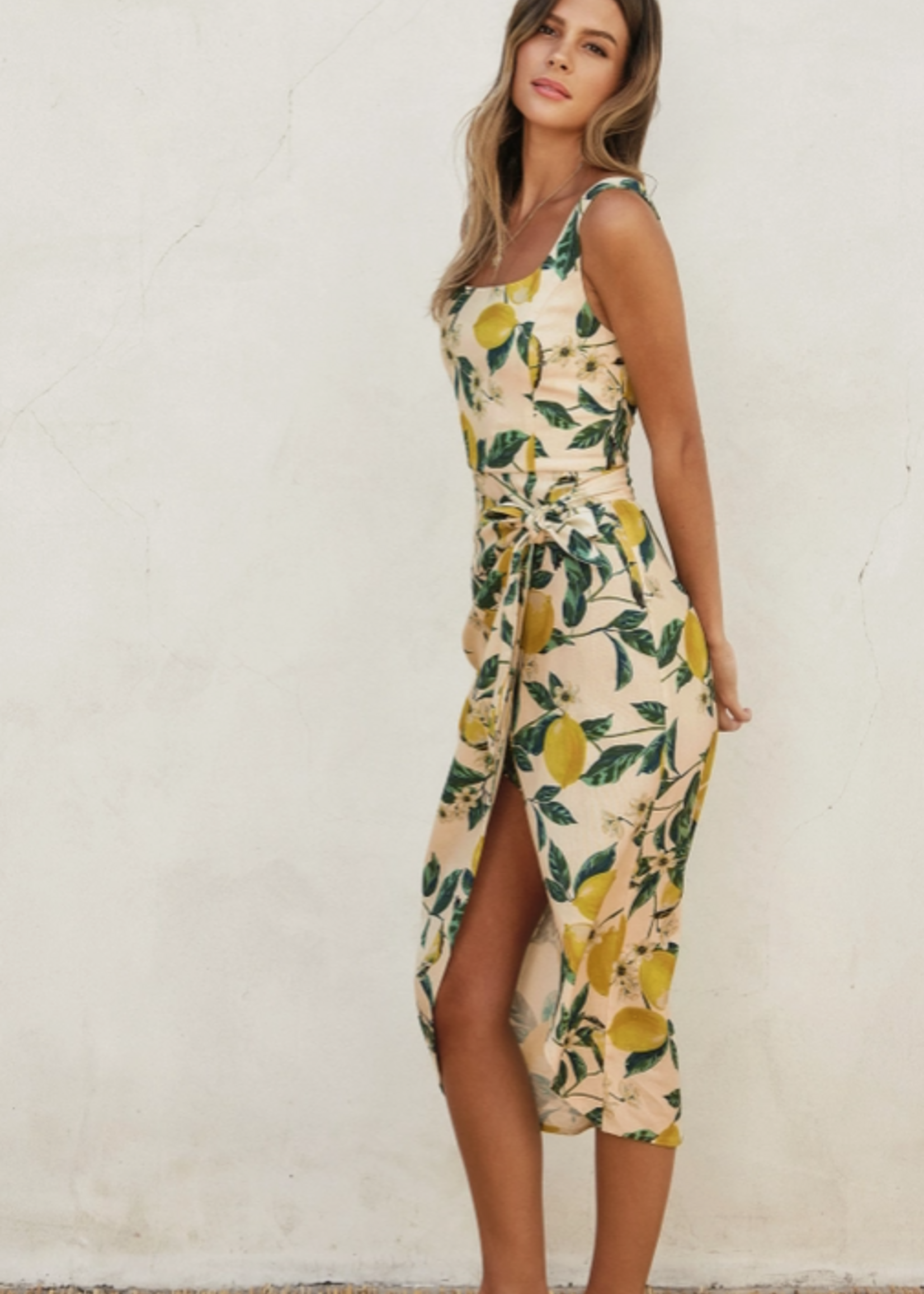 Vintage Lemonade Tulip Hem Midi Wrap Dress