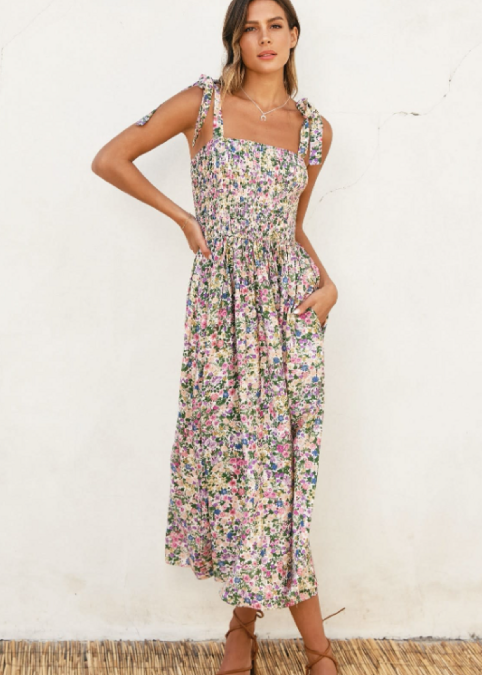Morning Glory Smocked Top Midi Dress