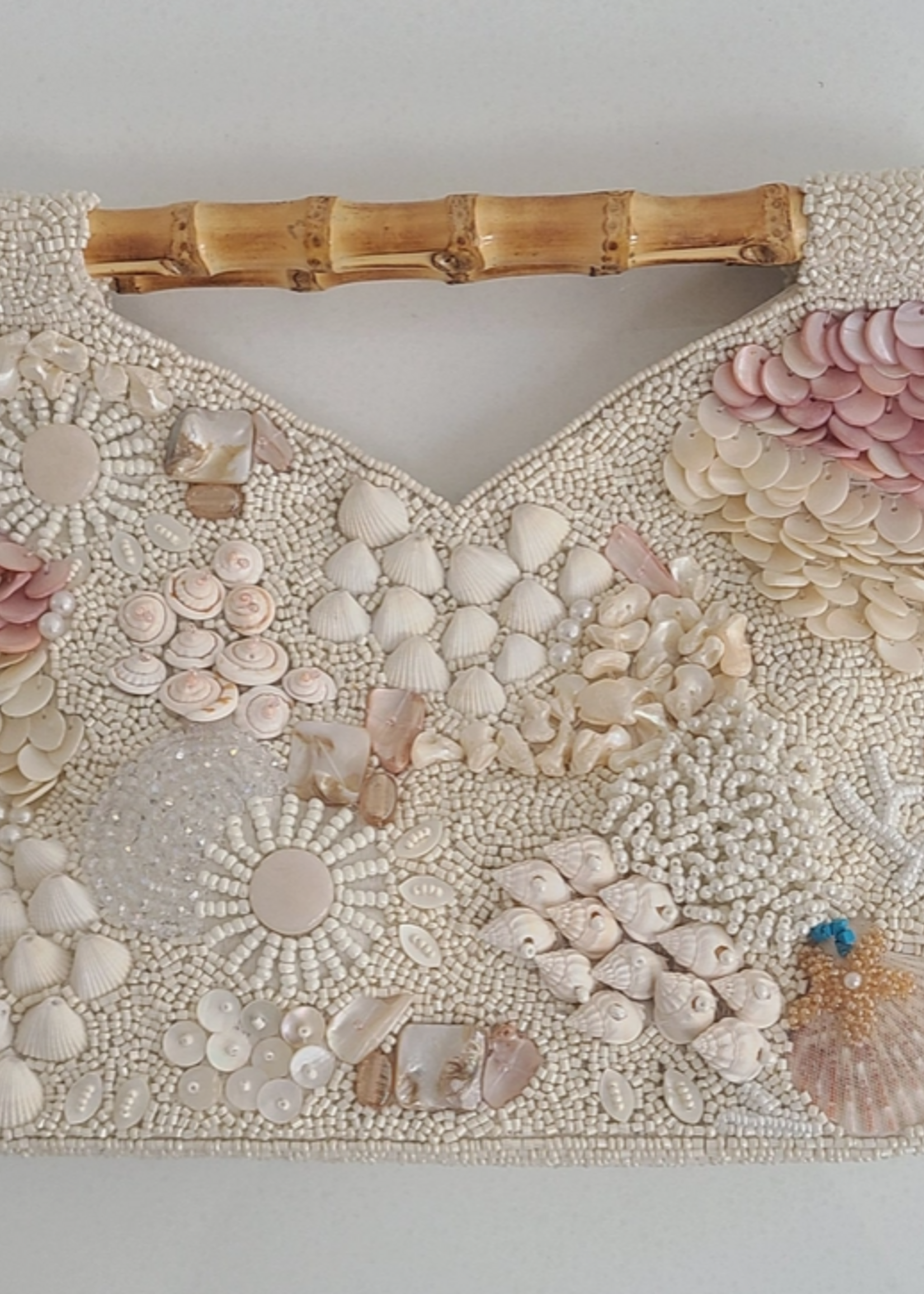 Ivory Natural Shell Bag with Bamboo Handle