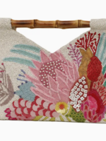 Floral Beaded Bag with Bamboo Handle