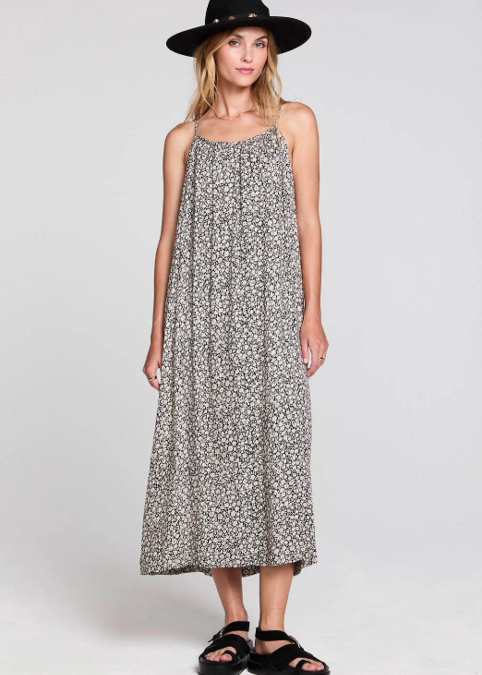 Black Mini Floral Print Midi Dress
