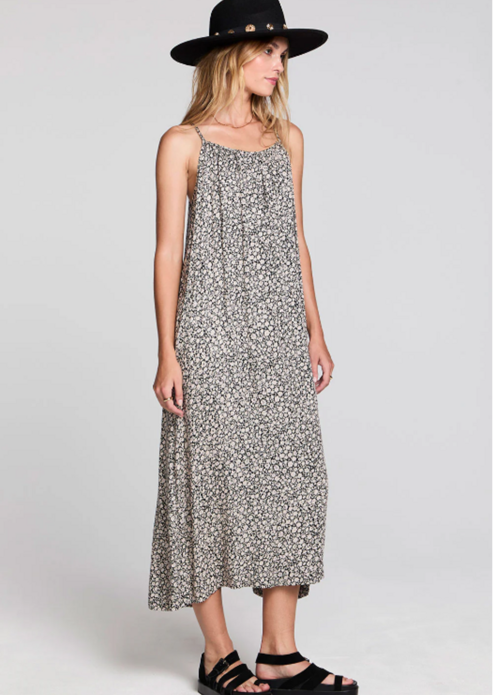 Black Mini Floral Print Midi Dress