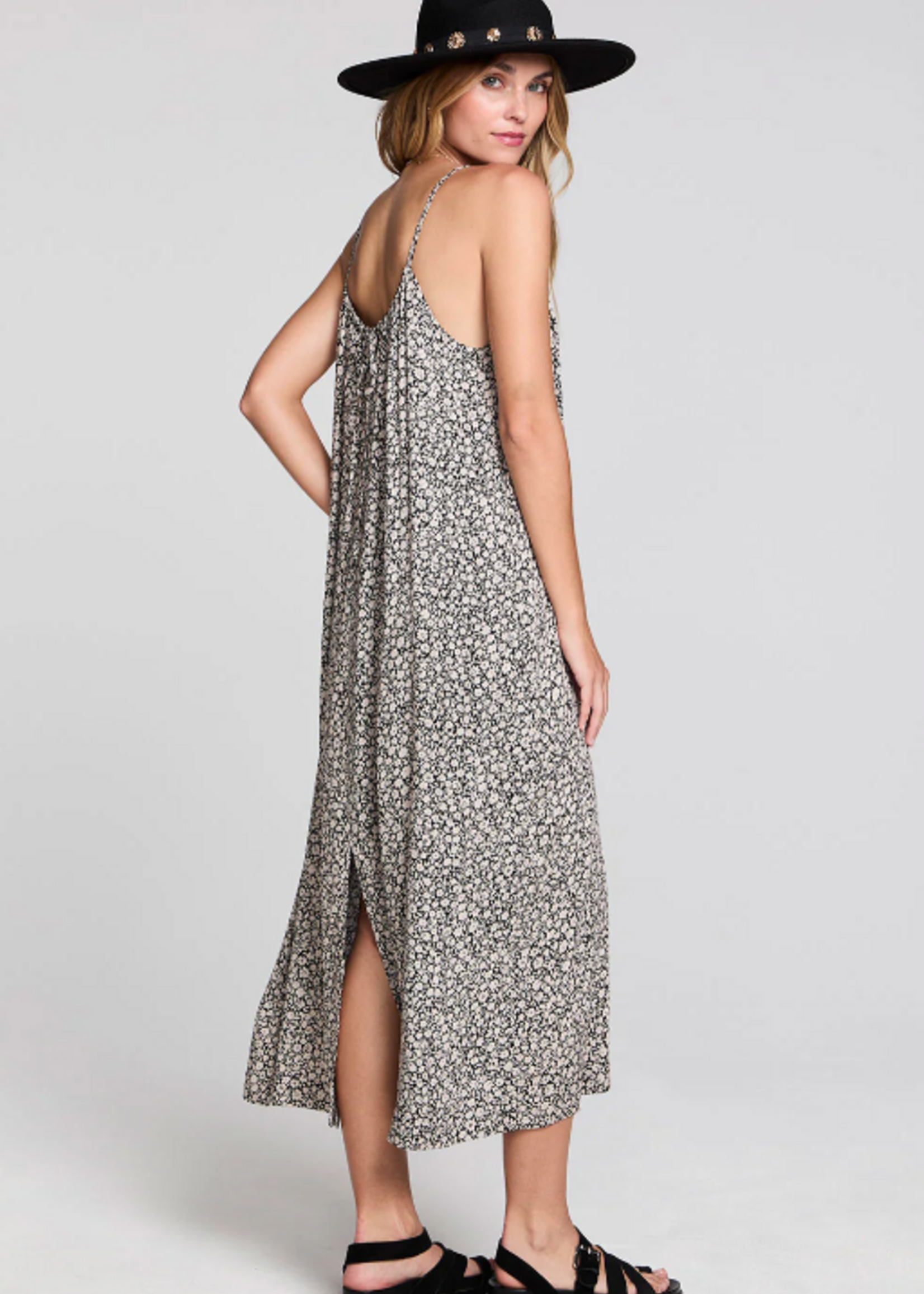 Black Mini Floral Print Midi Dress