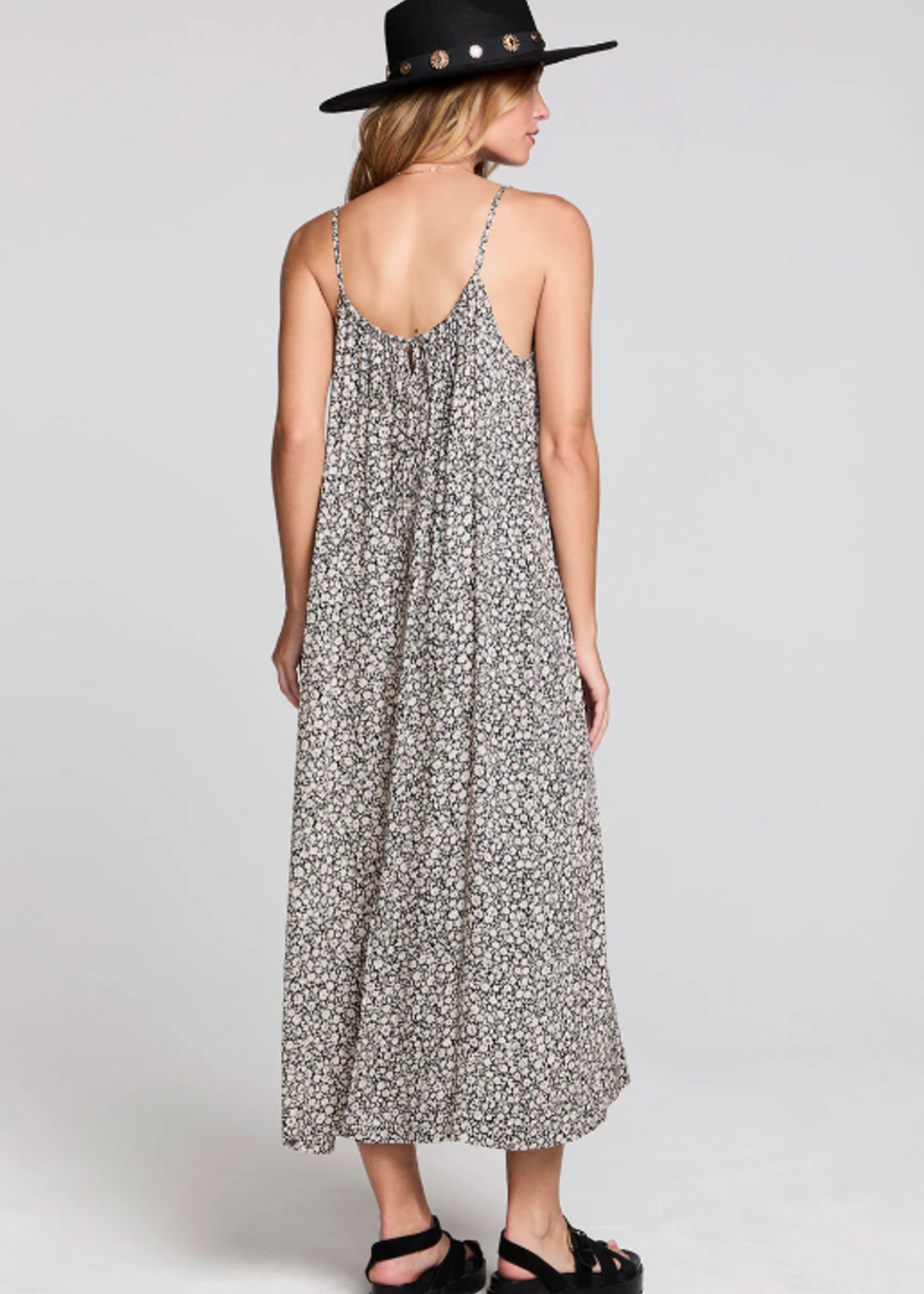 Black Mini Floral Print Midi Dress