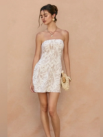 Driftwood Dreams Button Placket Strapless Mini Dress