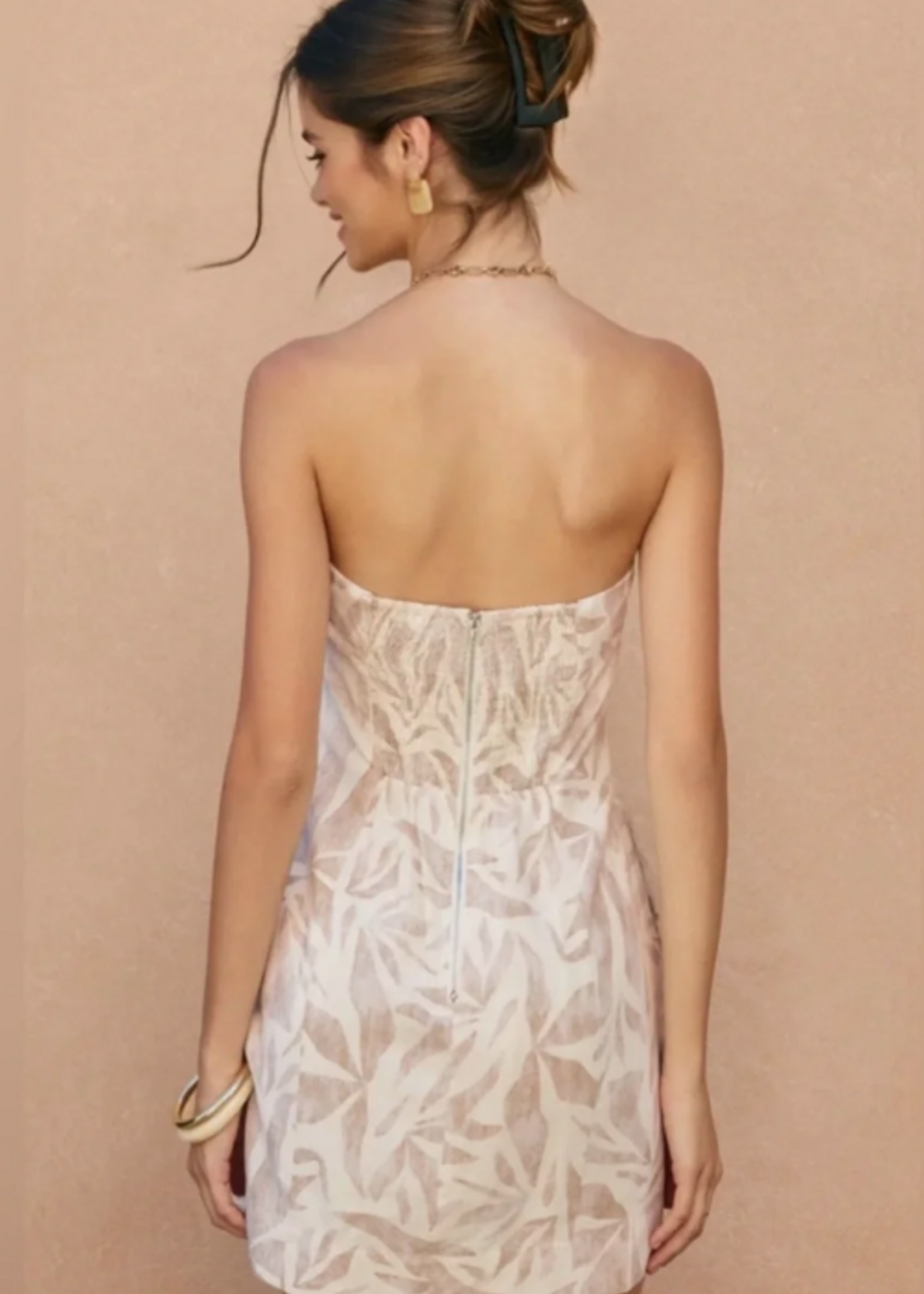 Driftwood Dreams Button Placket Strapless Mini Dress