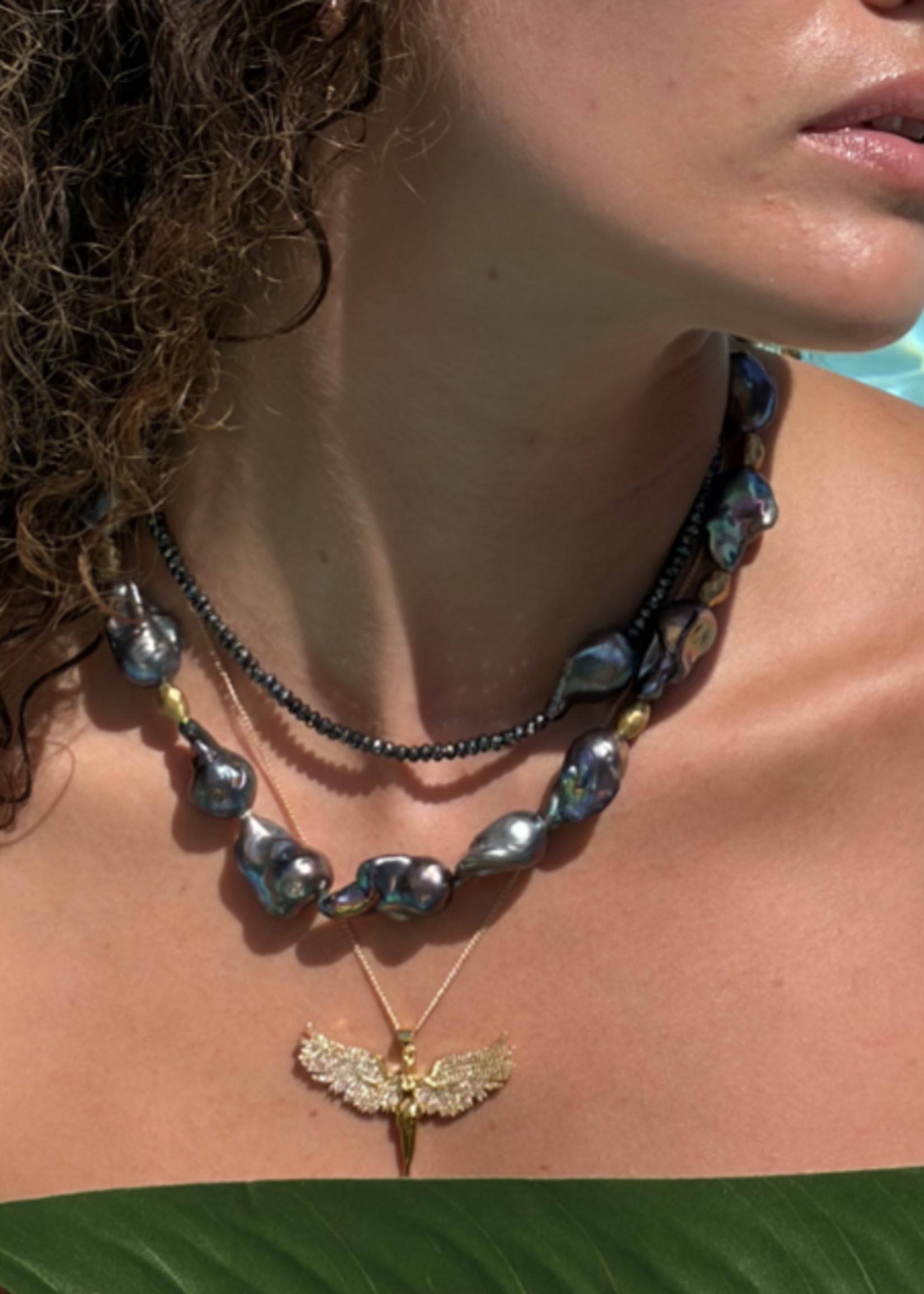Hematite & Peacock Baroque Pearl Necklace