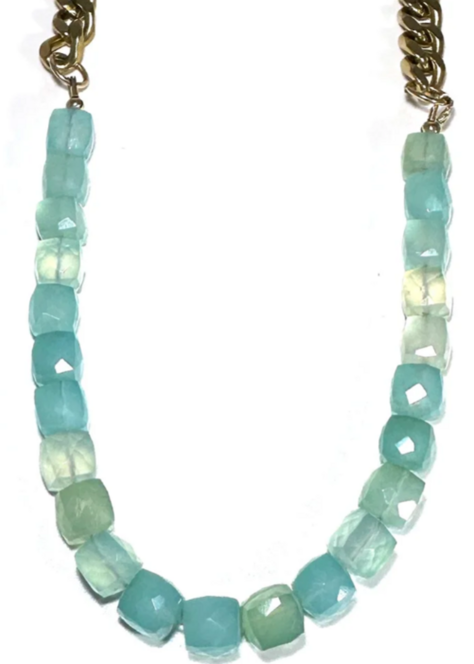 Aqua Chalcedony Cubes Necklace