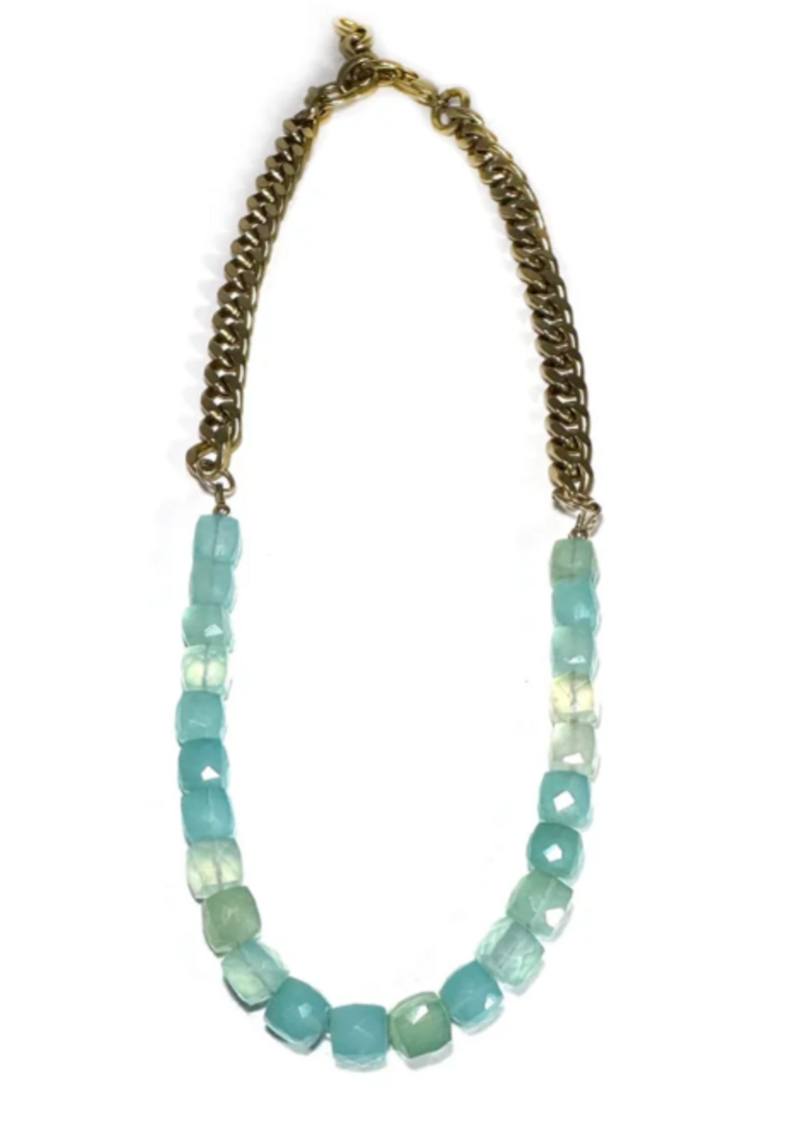 Aqua Chalcedony Cubes Necklace