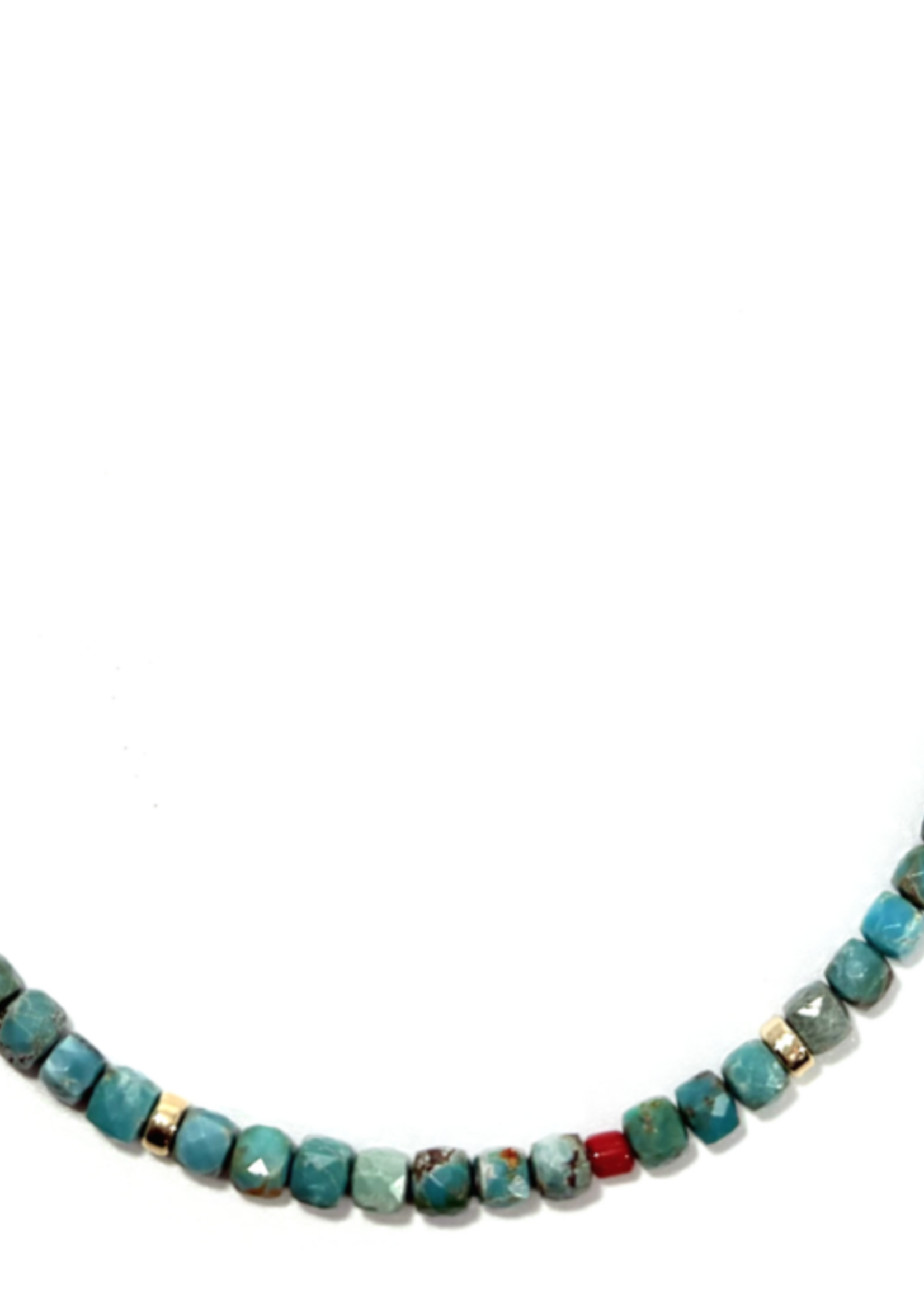Turquoise & Red Coral Mini Beaded Necklace