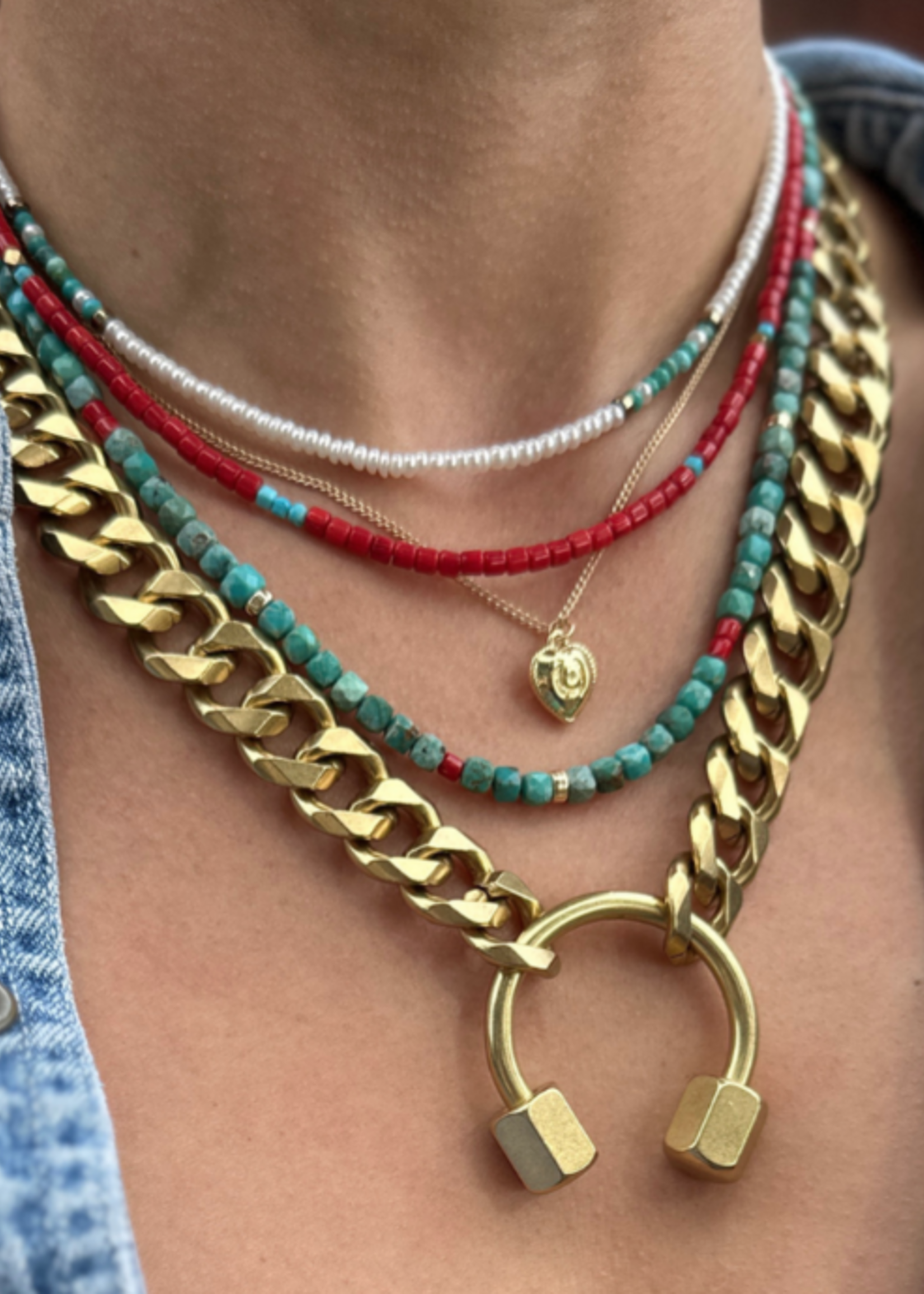 Turquoise & Red Coral Mini Beaded Necklace