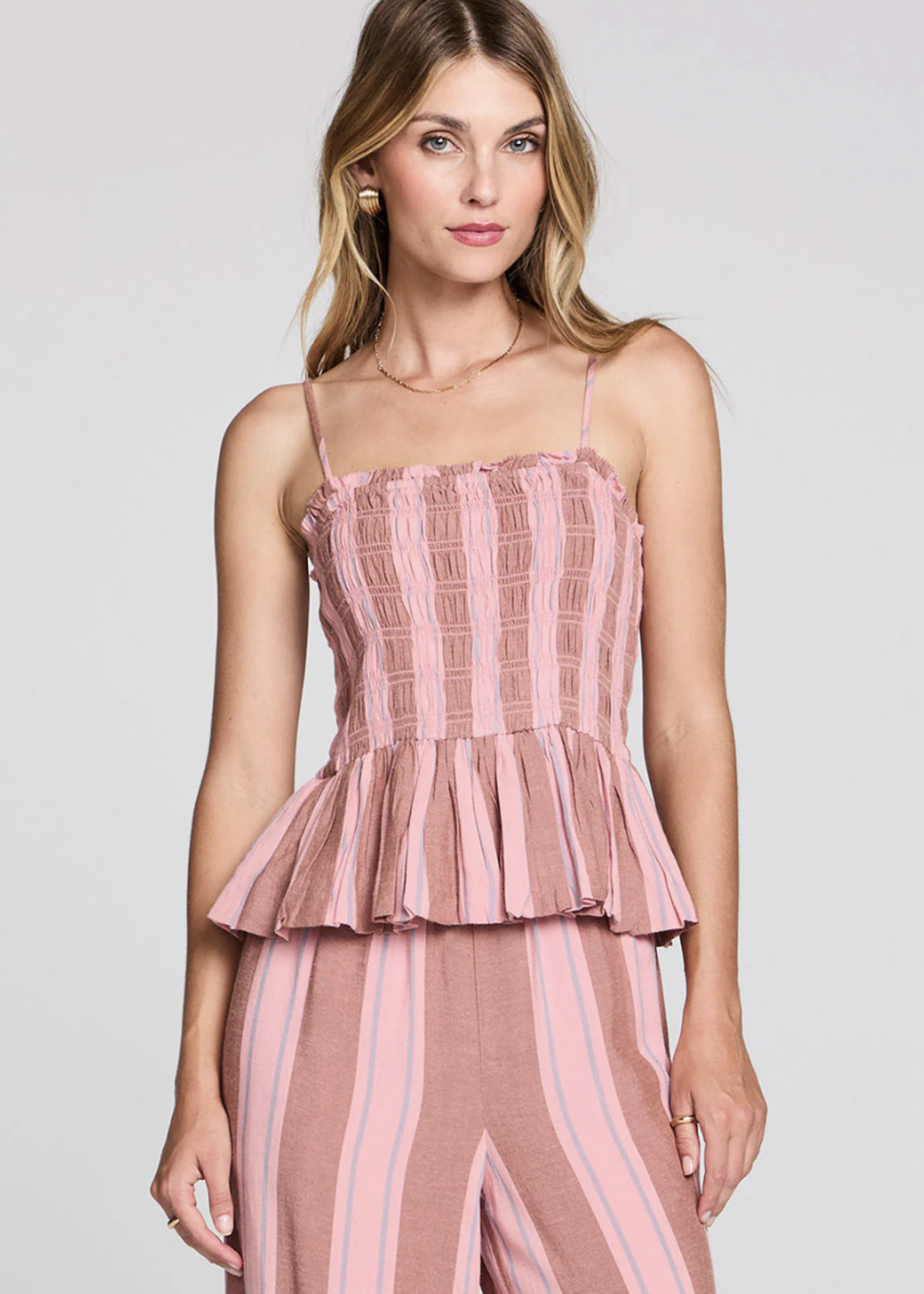 Striped Coffee Smocked Tank