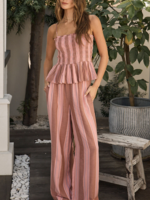 Striped Coffee Pull-On Linen Pants
