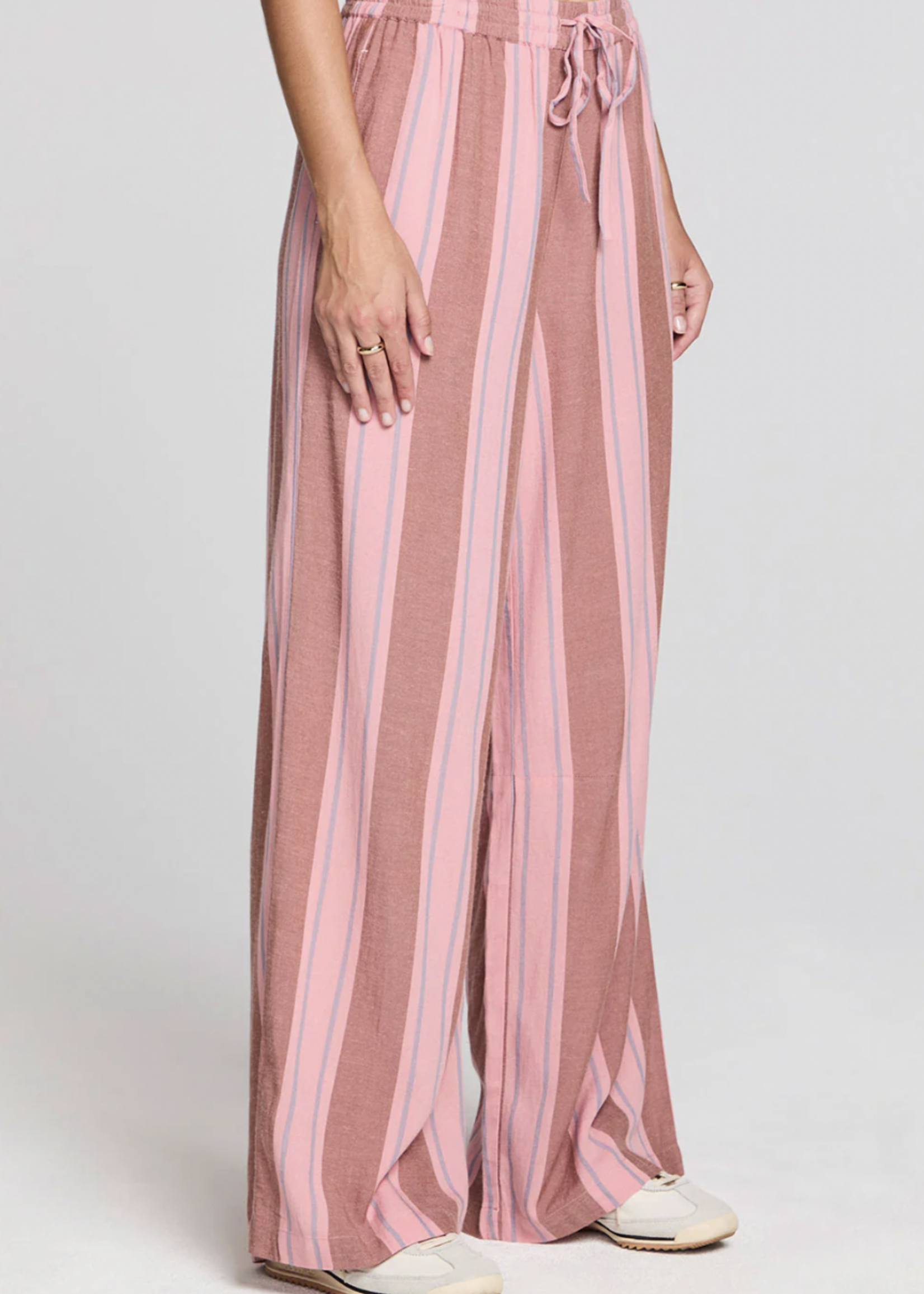Striped Coffee Pull-On Linen Pants