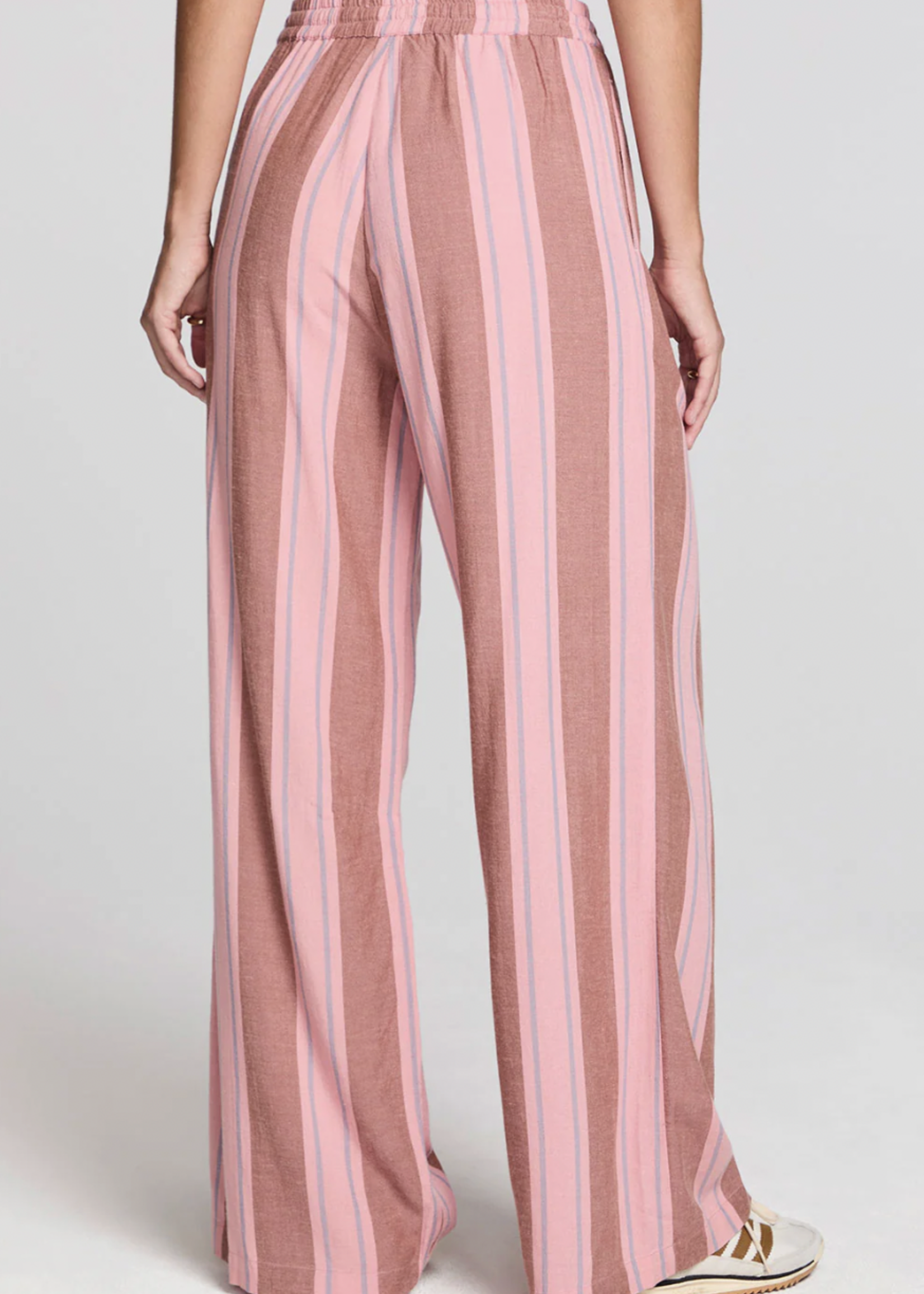 Striped Coffee Pull-On Linen Pants