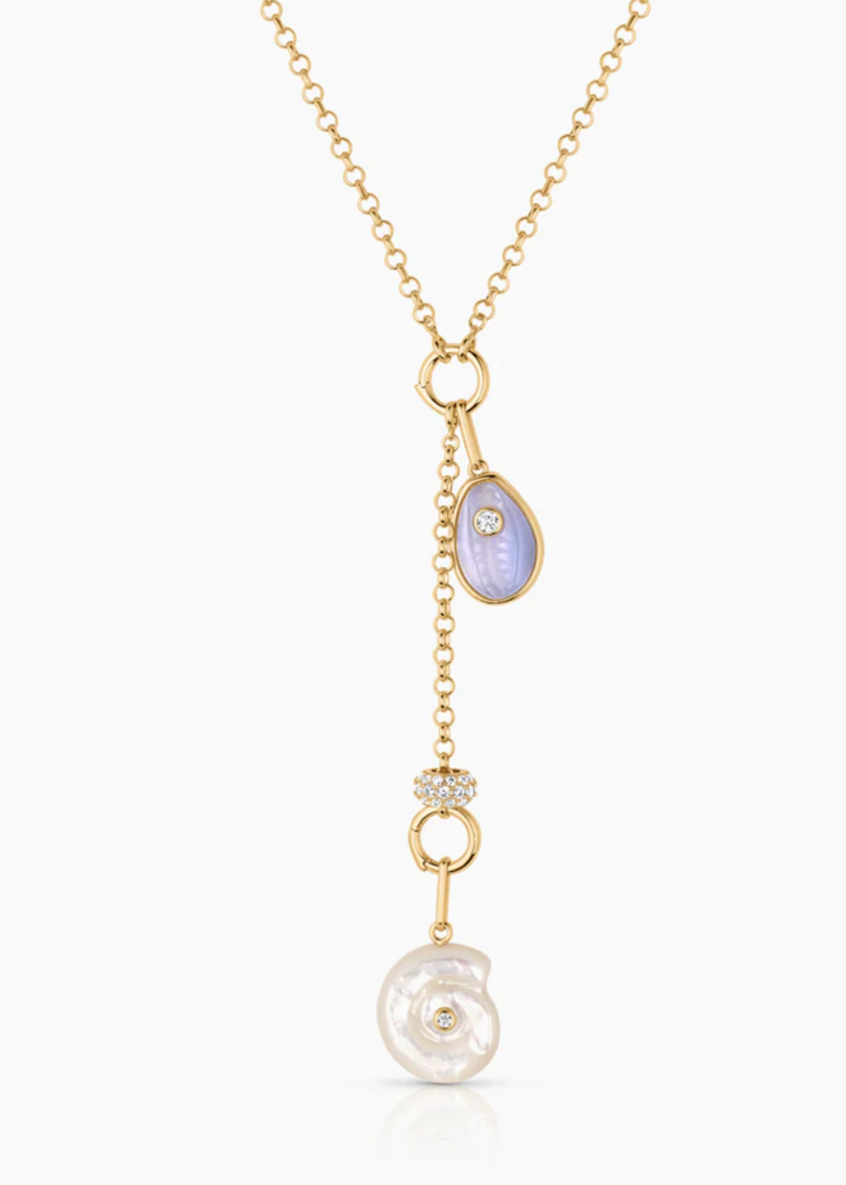 Isola Blue Lace and Mother Of Pearl Lariat Necklace