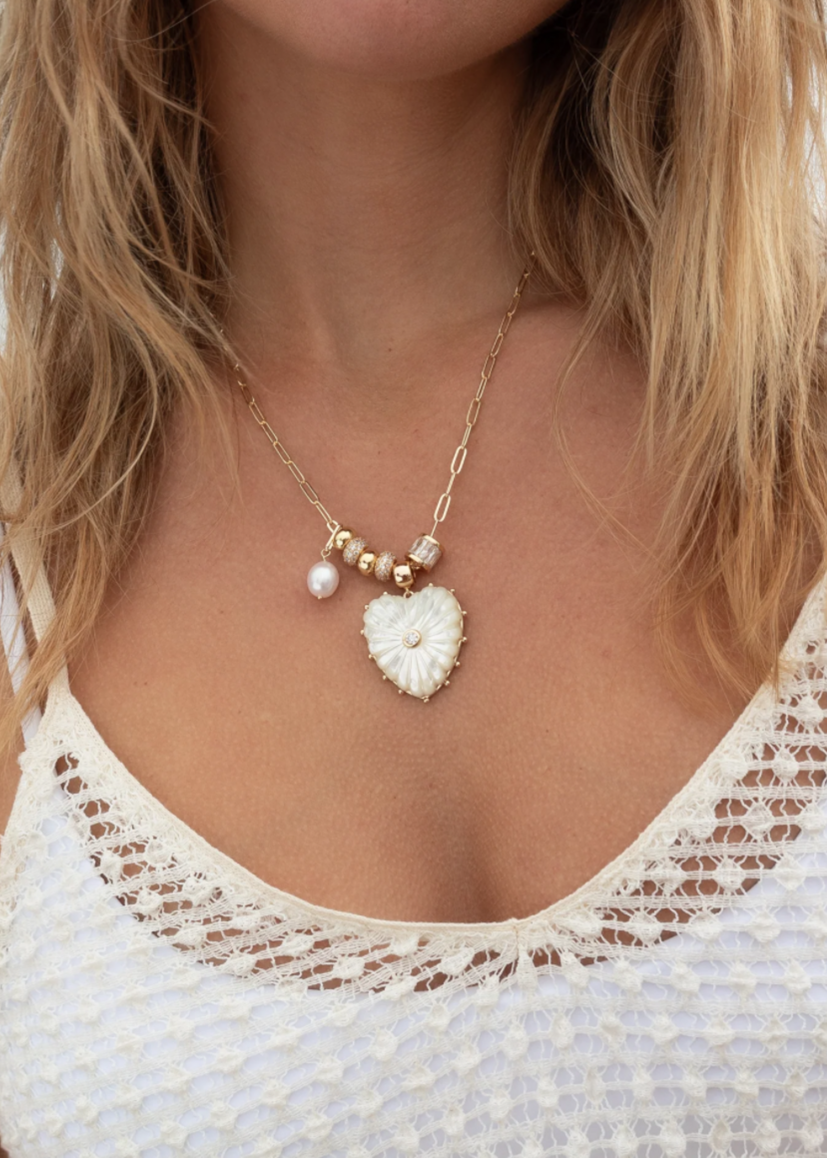Soirée Mother Of Pearl Heart Necklace