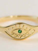 Gold Emerald Evil Eye Ring