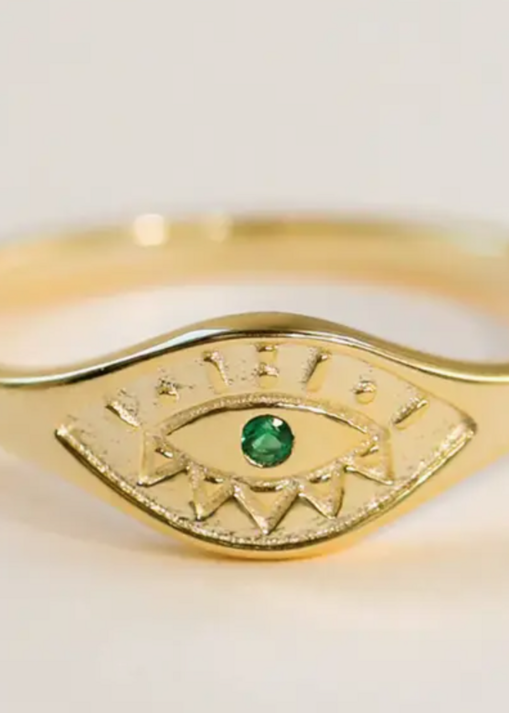 Gold Emerald Evil Eye Ring
