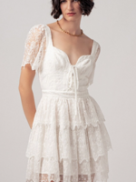 Tiered White Lace Mini Dress with Corset Bodice