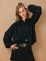 Eyelet Bubble Sleeve Blouse