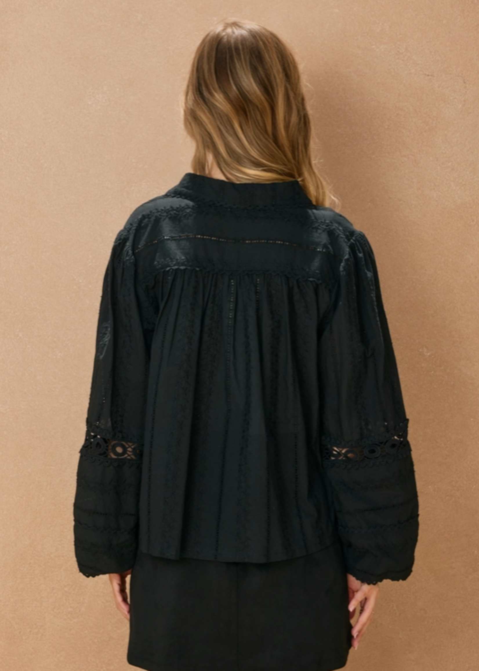 Eyelet Bubble Sleeve Blouse
