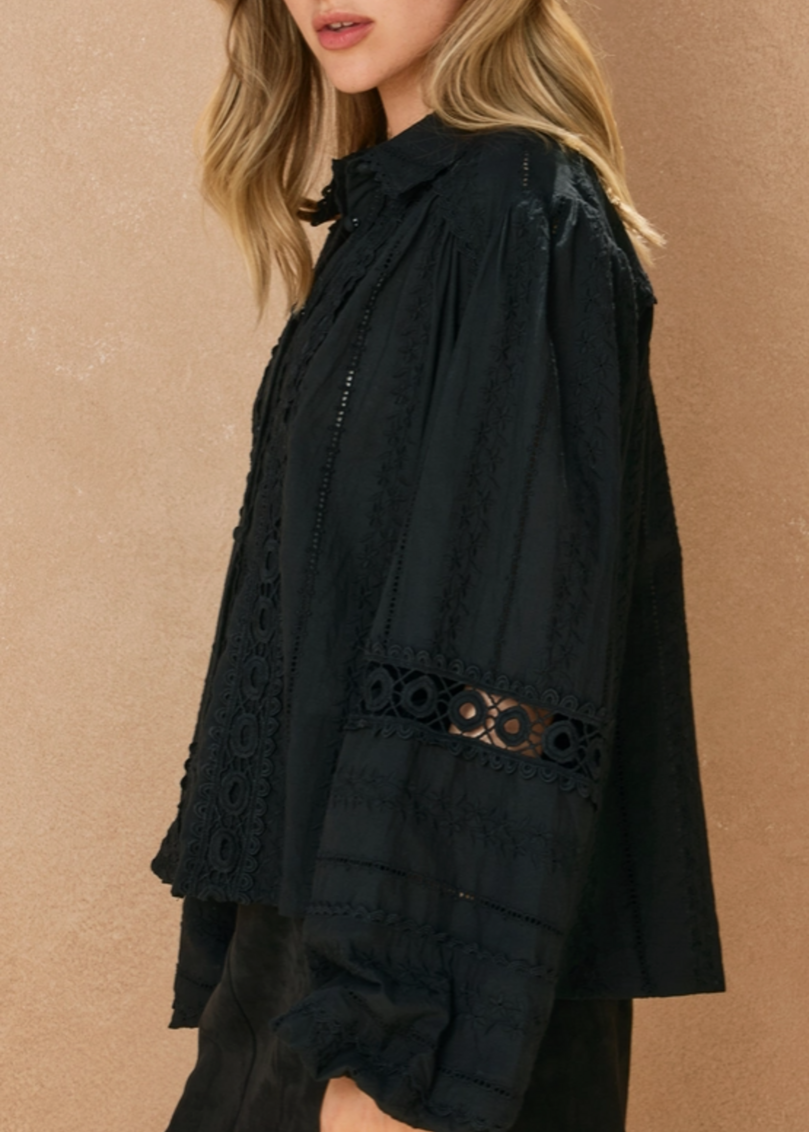 Eyelet Bubble Sleeve Blouse