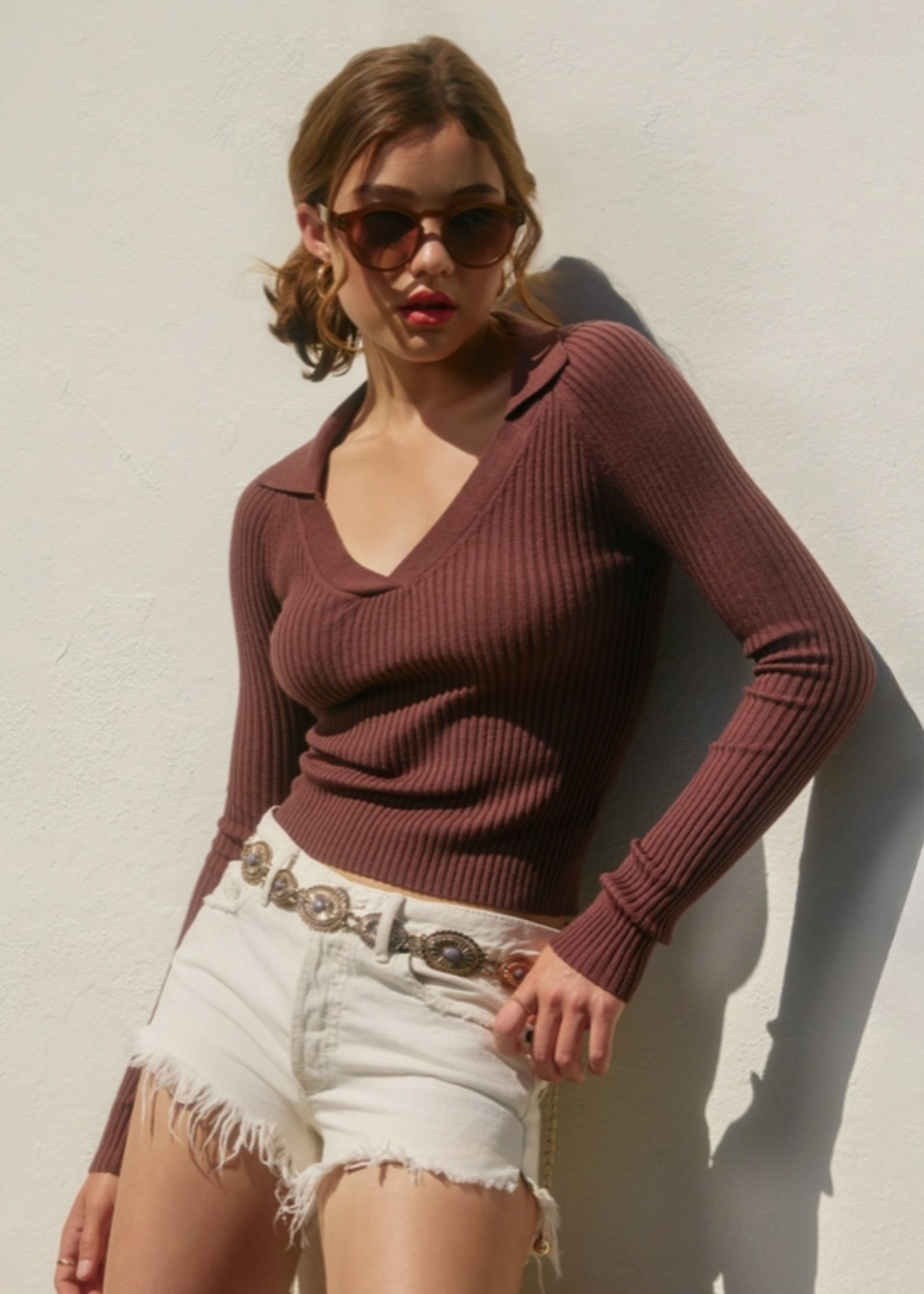Fitted Knit Collared Sweater
