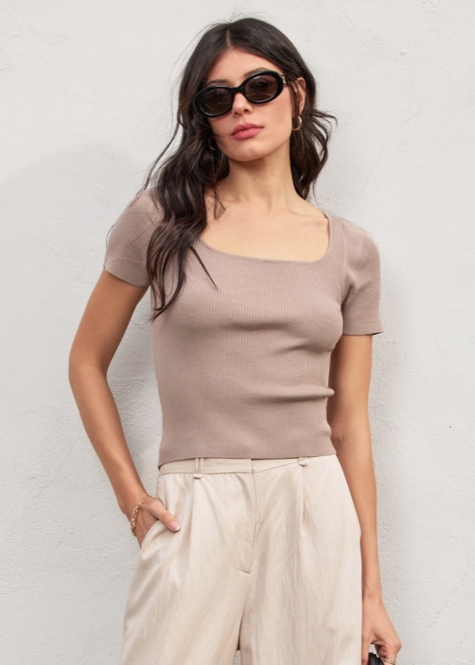 Knit Square Neck Short Sleeve Top
