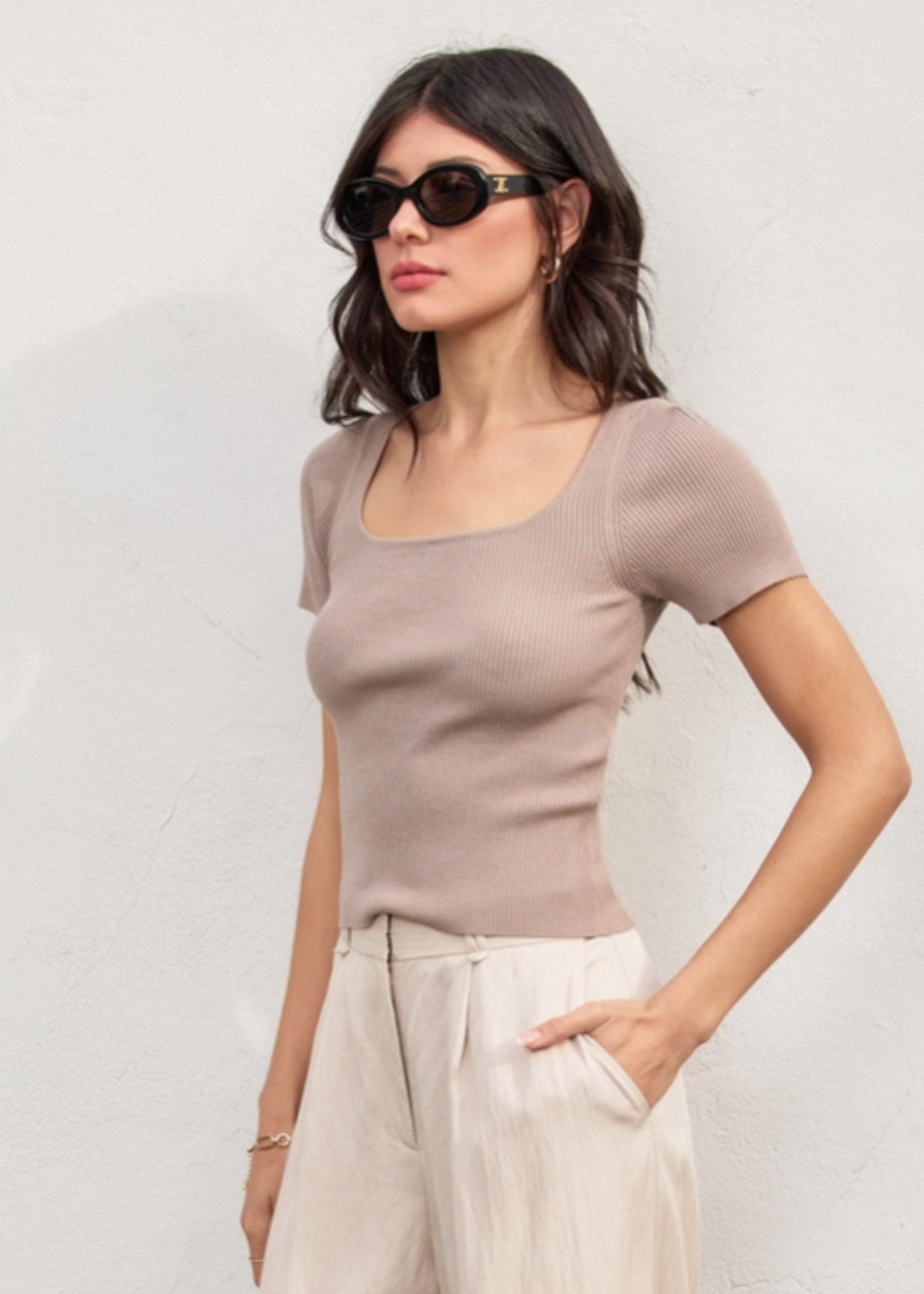 Knit Square Neck Short Sleeve Top
