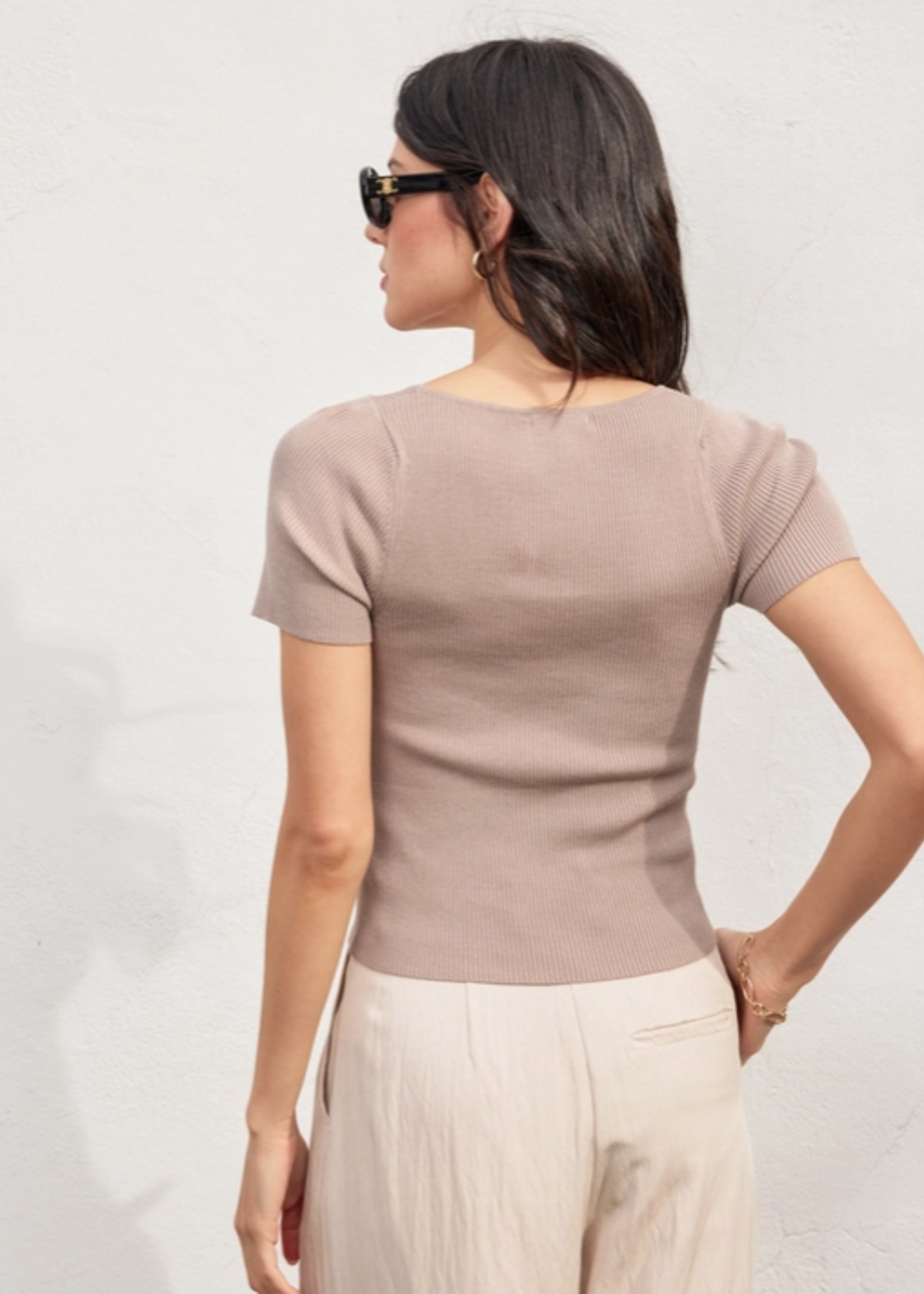 Knit Square Neck Short Sleeve Top