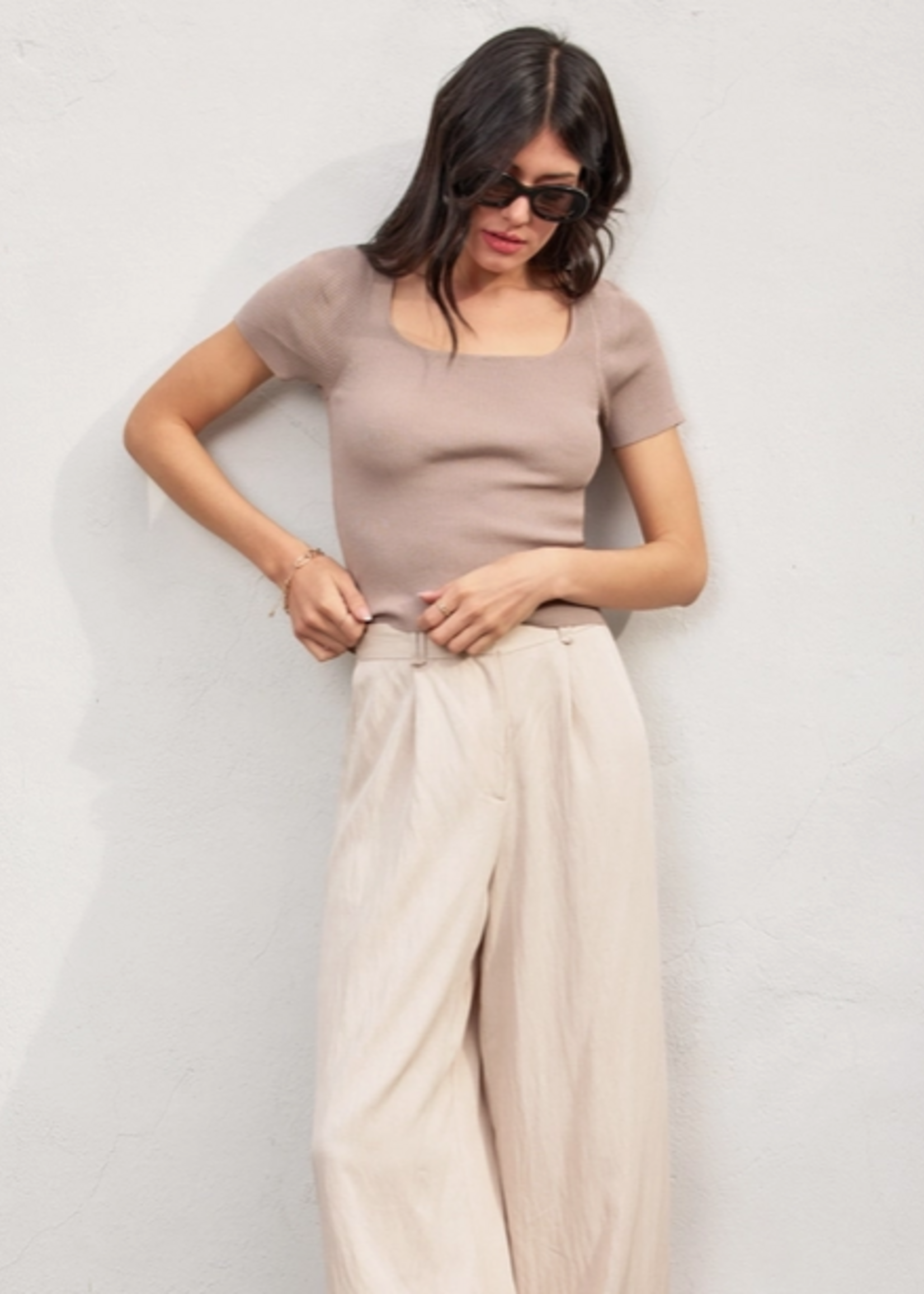 Knit Square Neck Short Sleeve Top