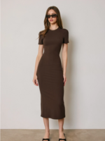 Ribbed Knit Back Slit T-Shirt Dress