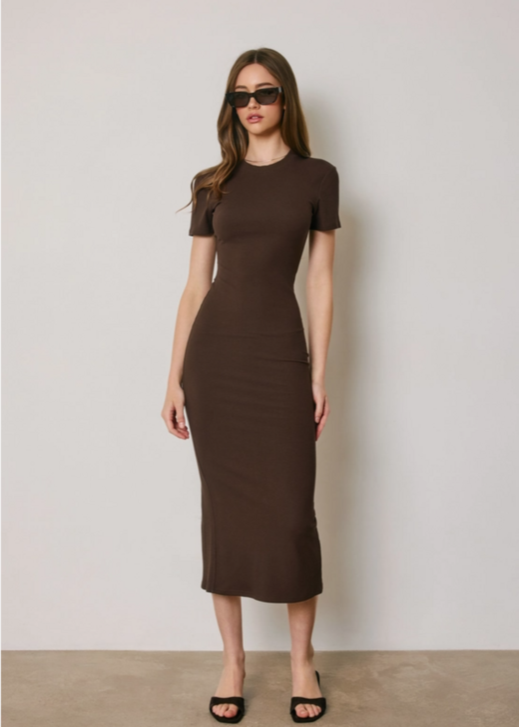 Ribbed Knit Back Slit T-Shirt Dress