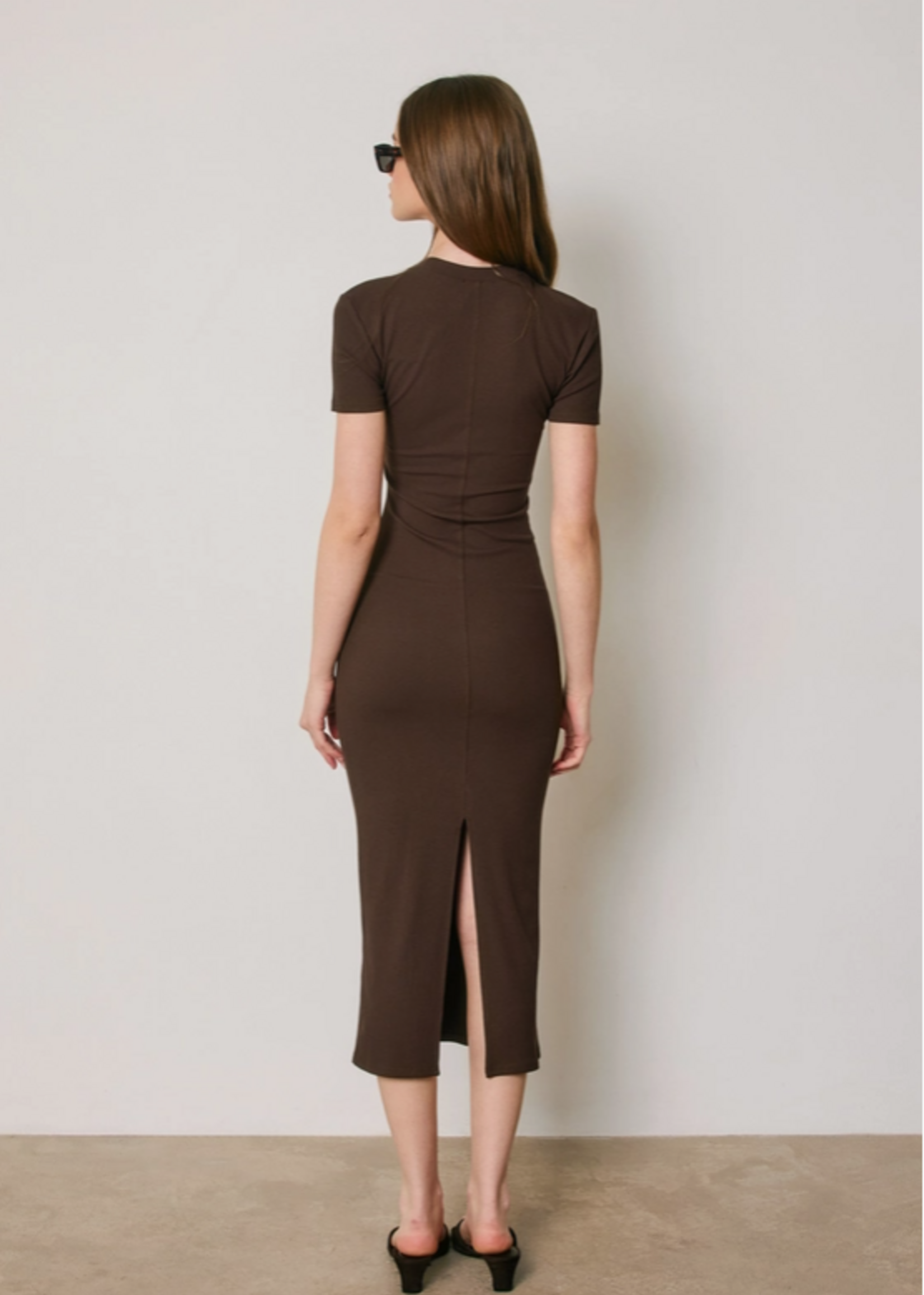Ribbed Knit Back Slit T-Shirt Dress