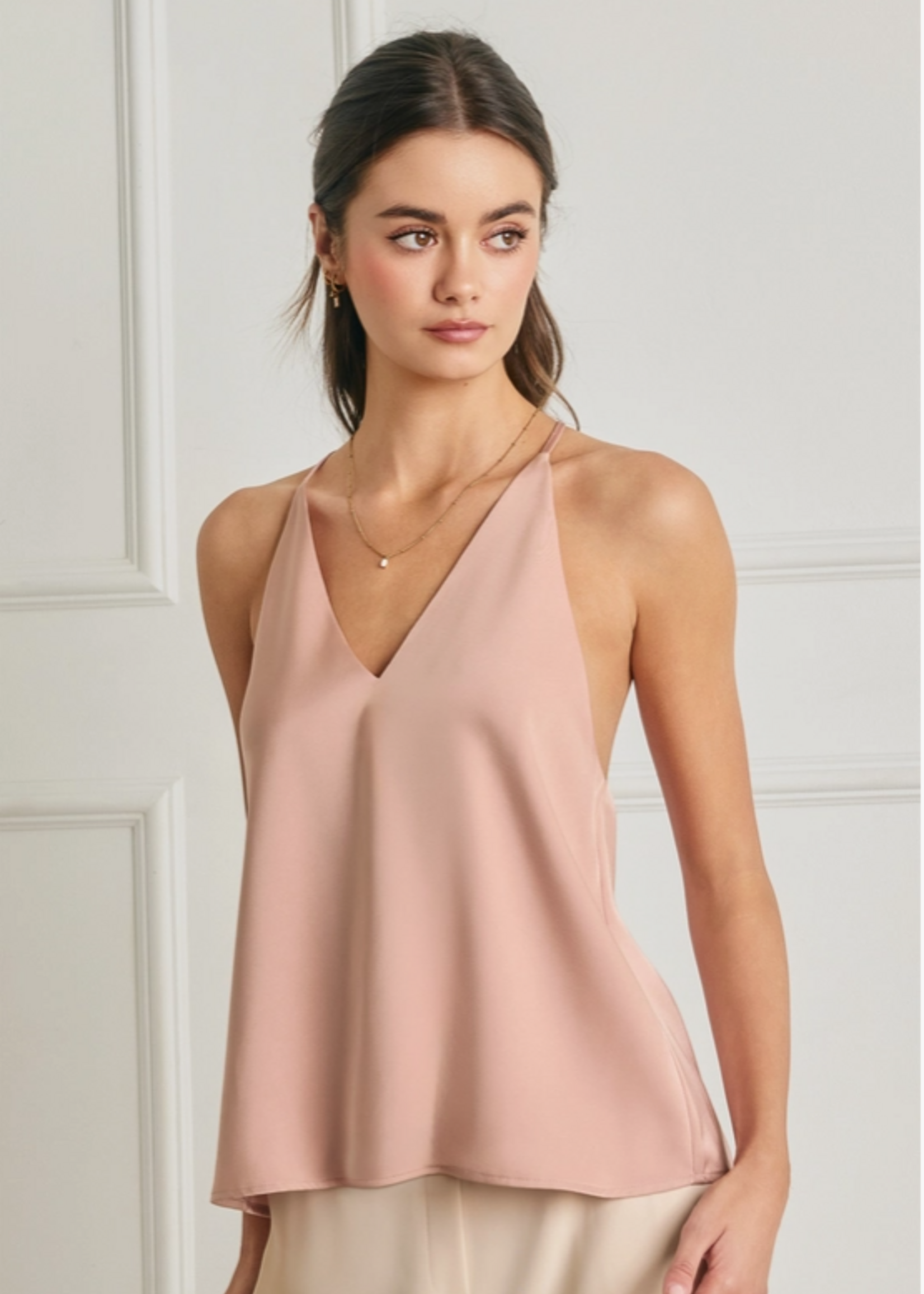 Satin Deep V Flared Top