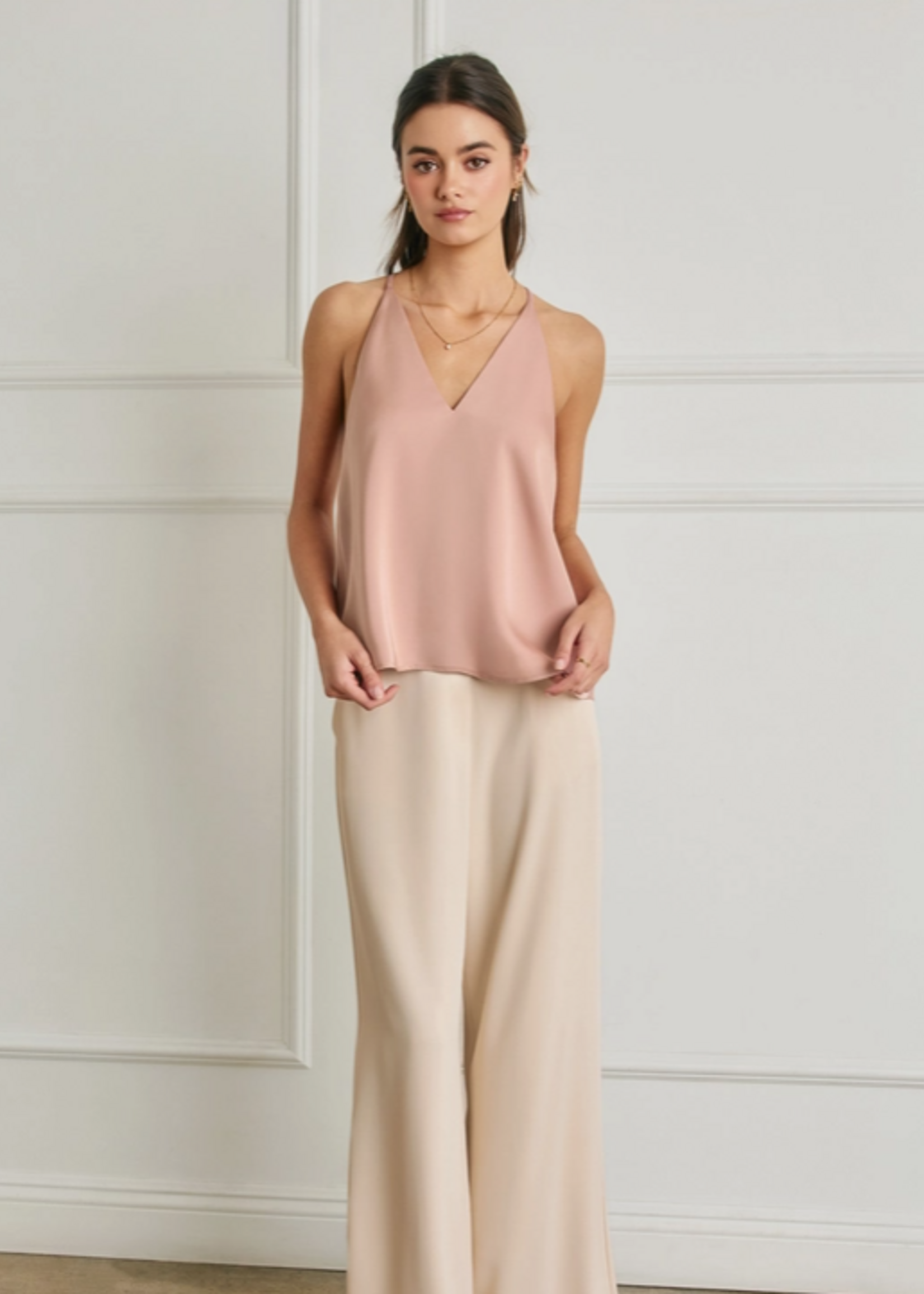 Satin Deep V Flared Top