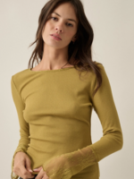 Ribbed Lace-Cuff Fitted Top