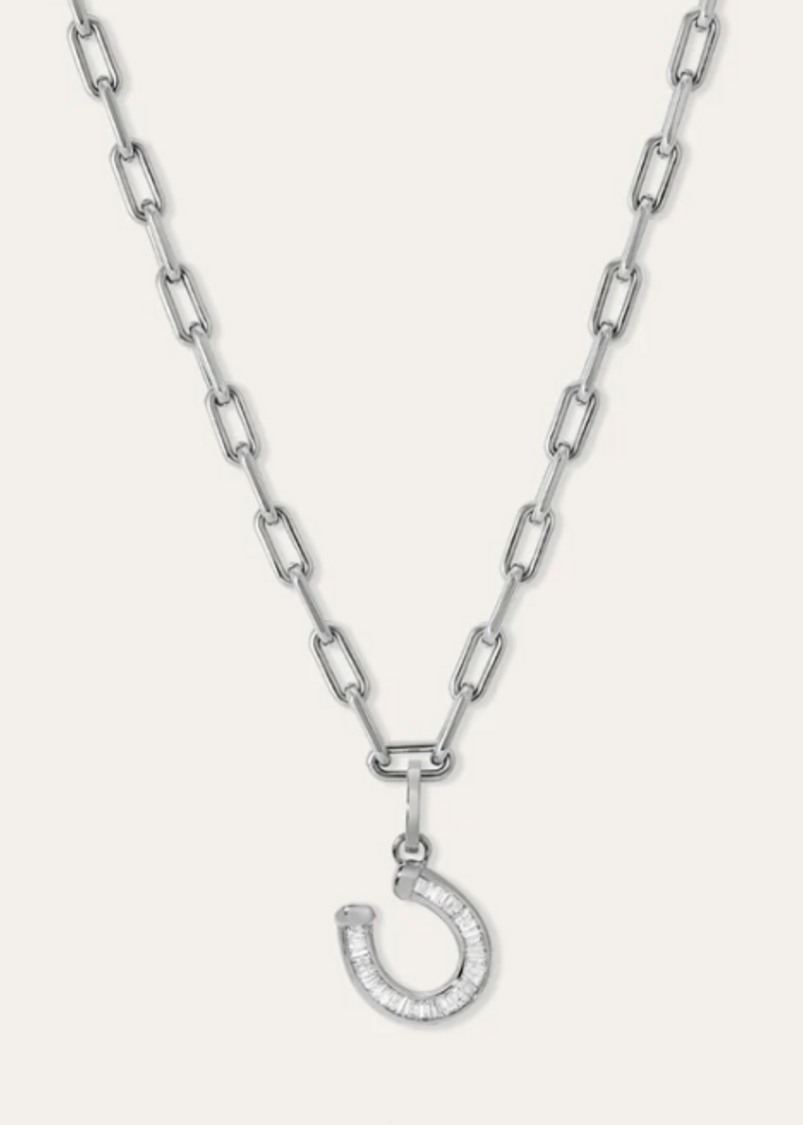 Baguette Horseshoe Hinged Charm Sterling Silver