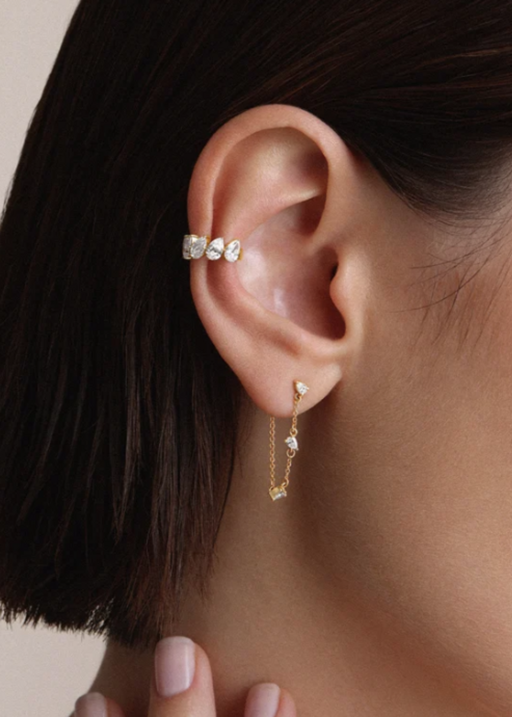 Diamond Pear Chain Drop Earrings 14k Gold