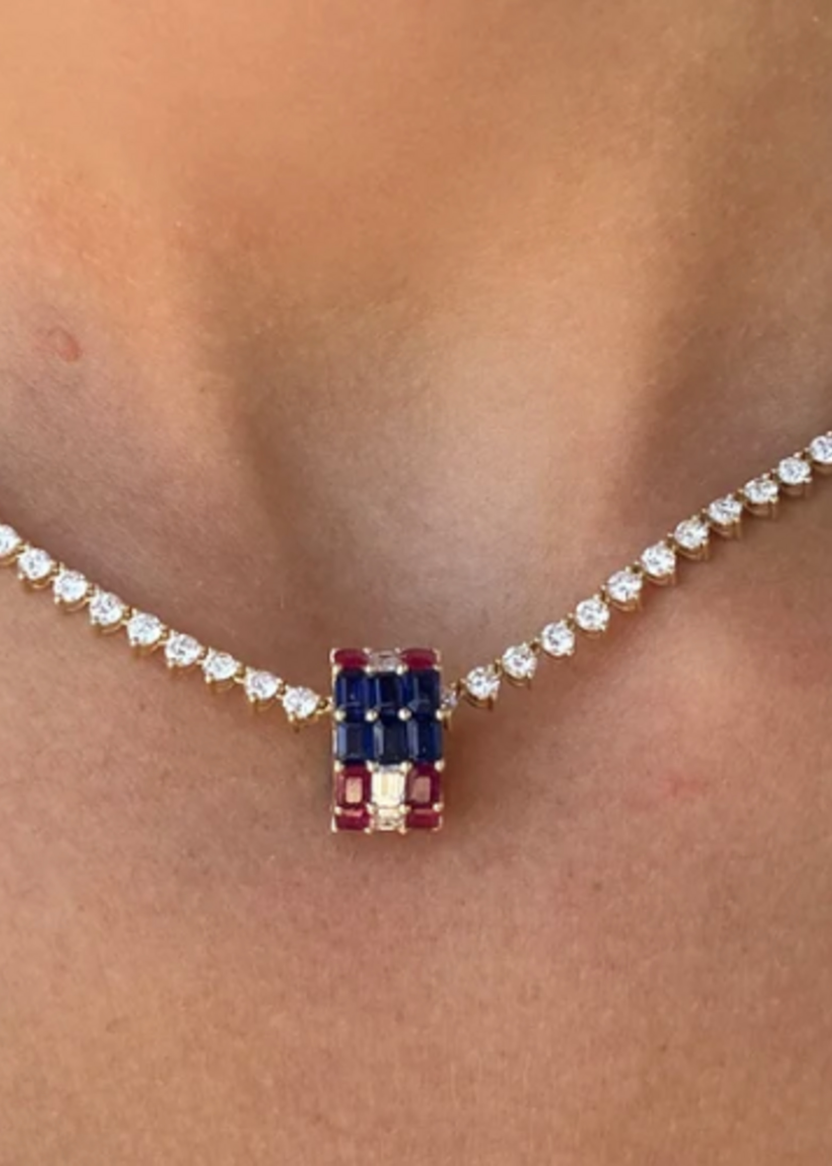Stars and Stripes Diamond, Sapphire and Ruby Big Bead 14k Gold