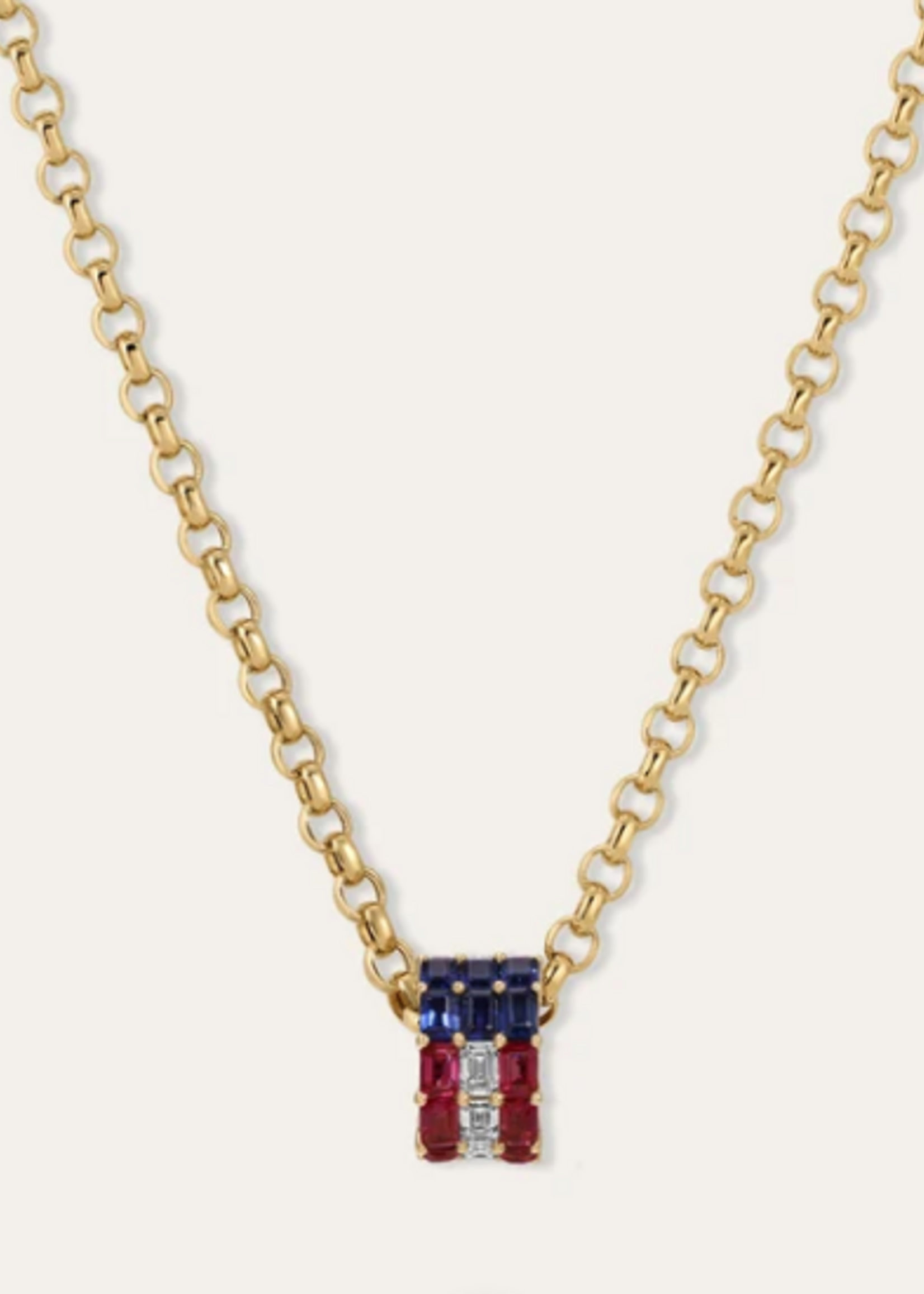 Stars and Stripes Diamond, Sapphire and Ruby Big Bead 14k Gold