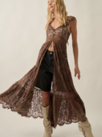 Lace Button-Front Tiered-Ruffle Maxi Top