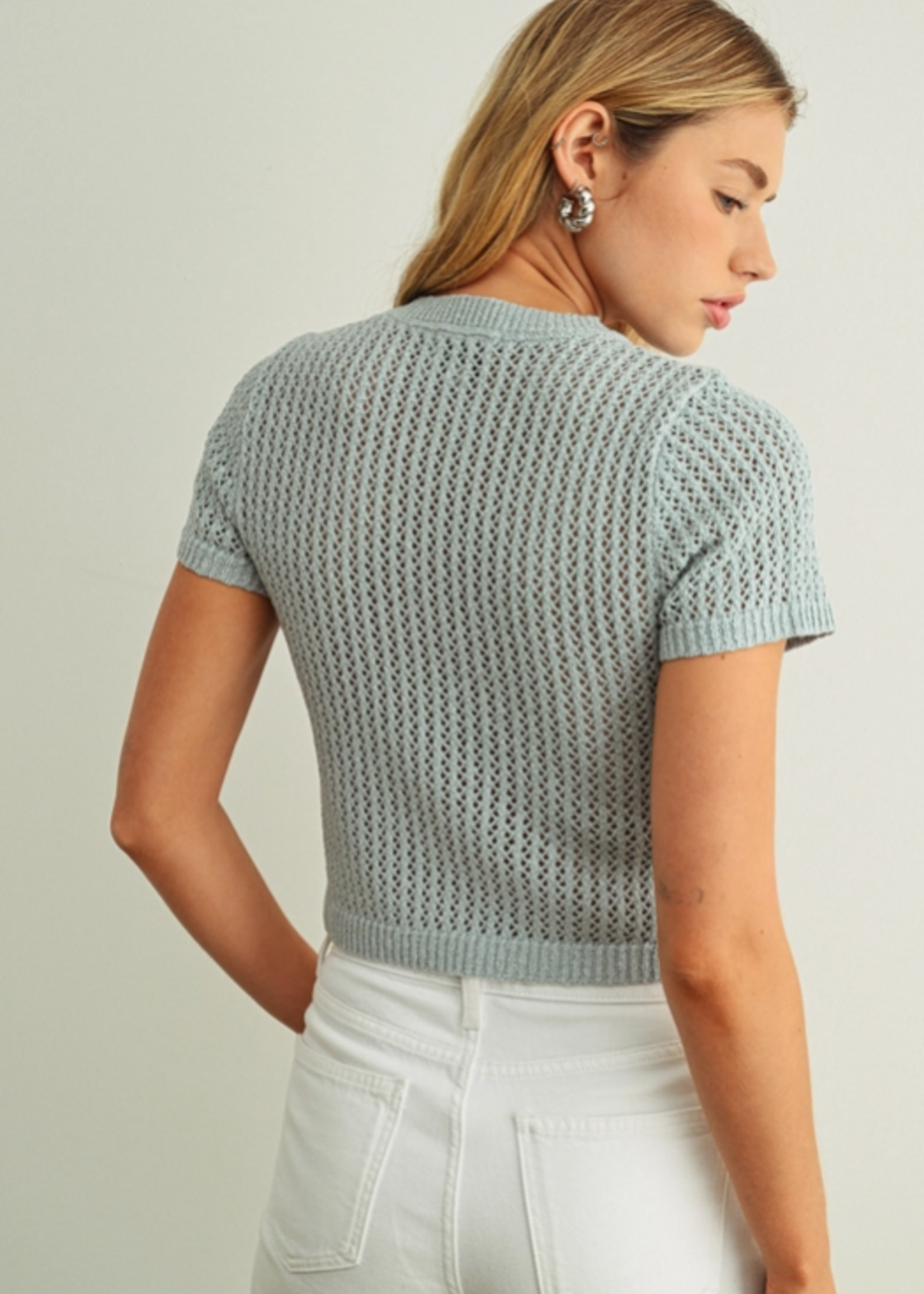 Button Front Short Sleeve Knitted Top